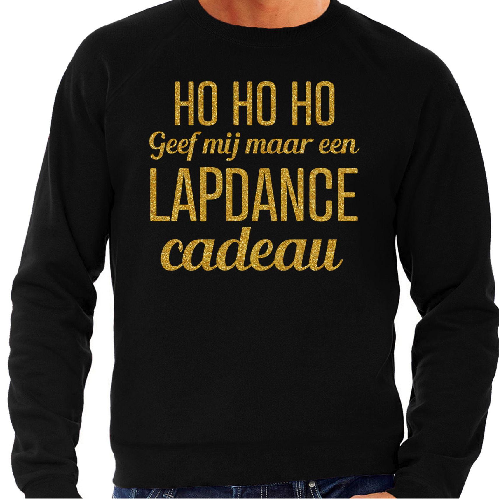 Foute kersttrui/trui voor heren - Hohoho lapdance cadeau - zwart - glitter goud XL -