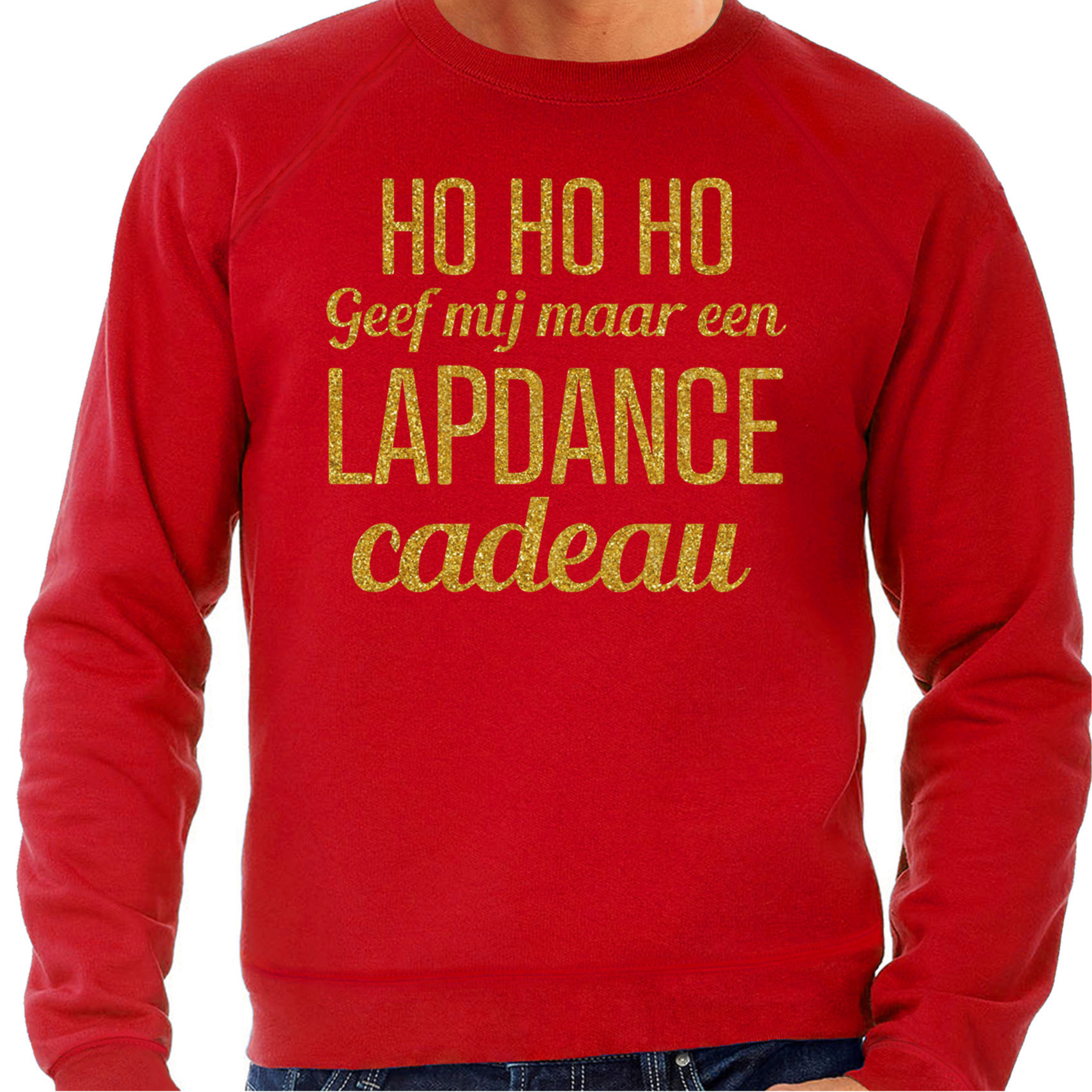 Foute kersttrui/trui voor heren - Hohoho lapdance cadeau - rood - glitter goud S -