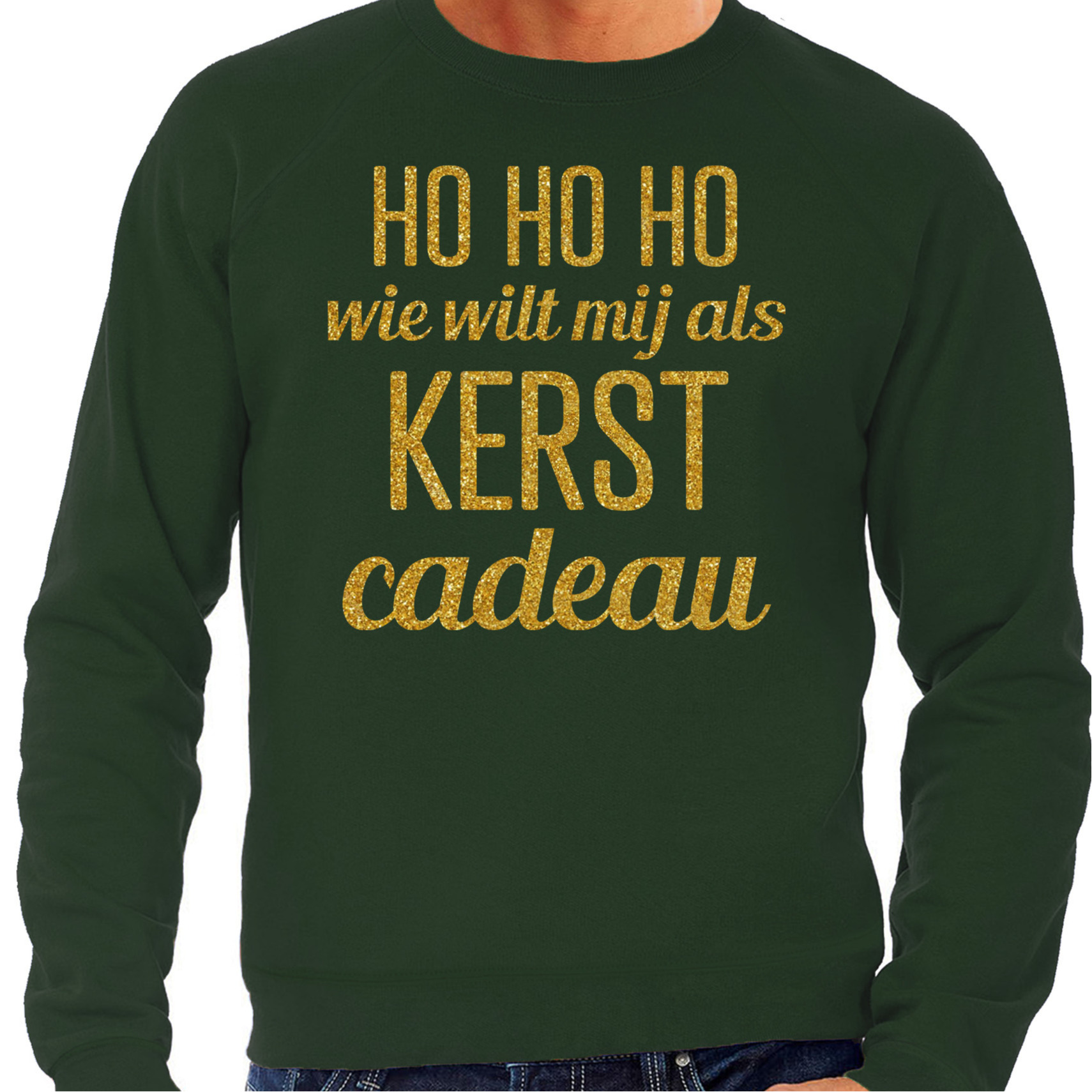 Foute kersttrui/sweater voor heren - Hohoho kerst cadeau - groen - glitter goud S -