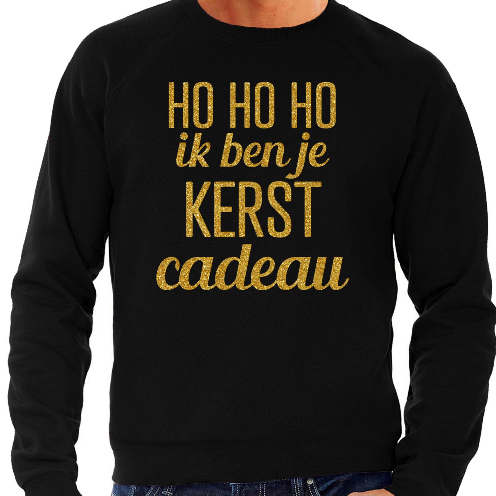 Foute kersttrui/sweater voor heren - Hohoho kerst cadeau - zwart - glitter goud M -