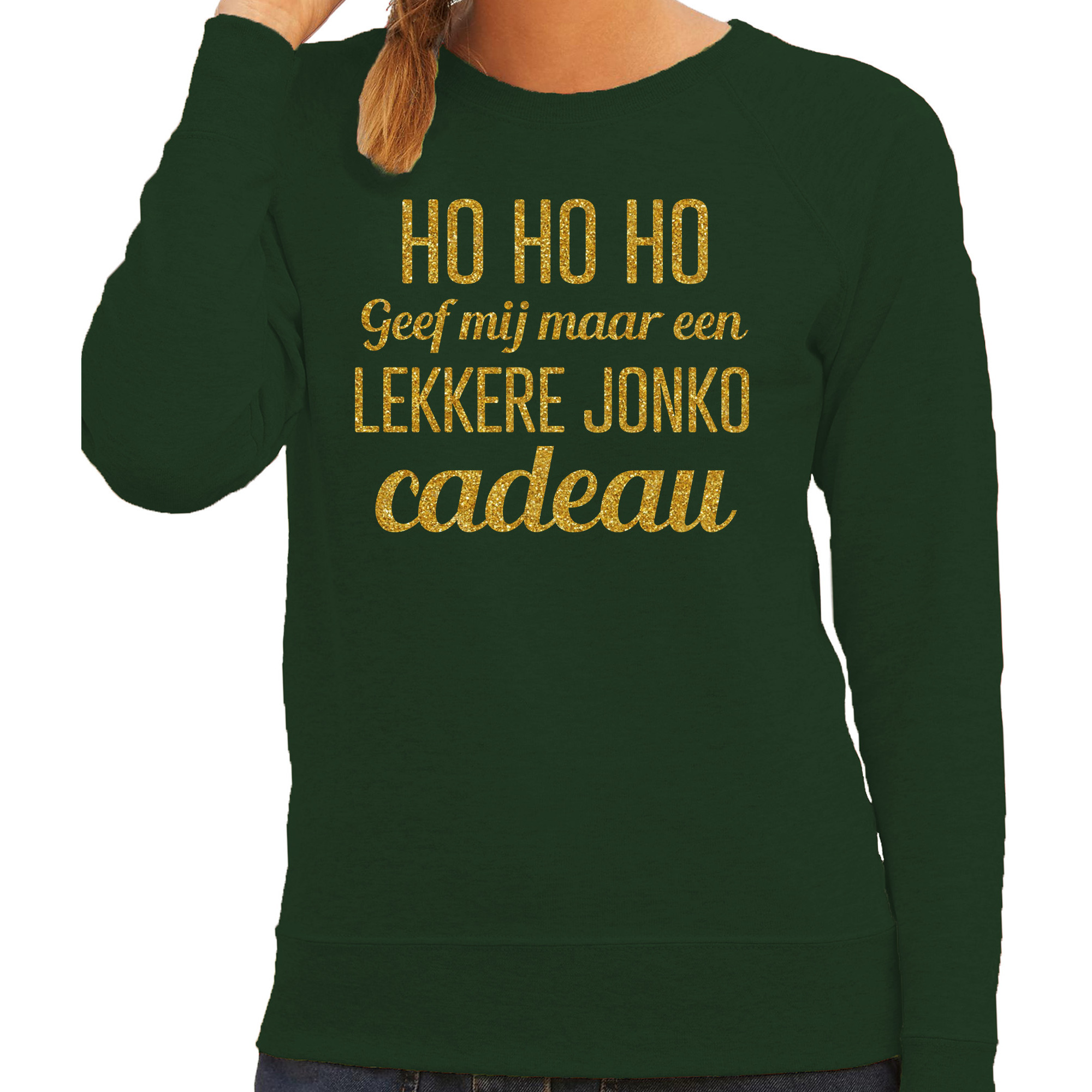 Foute kersttrui/sweater voor dames - Hohoho jonko cadeau - groen - glitter goud XL -