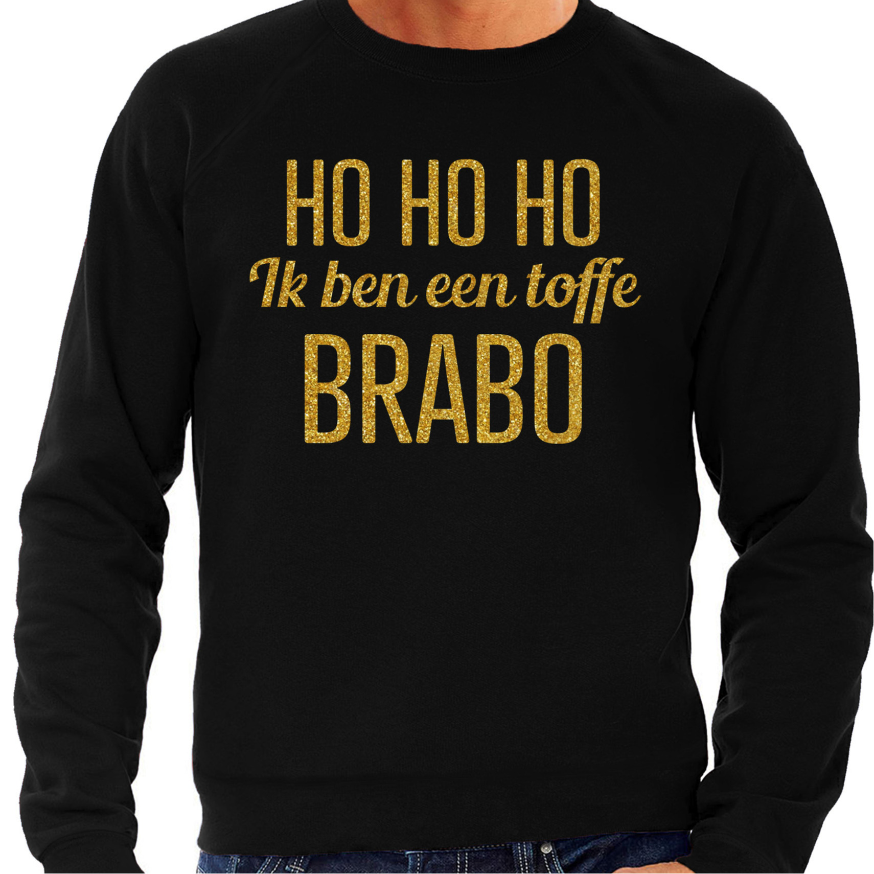 Foute kersttrui/sweater voor heren - Hohoho toffe Brabo - zwart - glitter goud 2XL -
