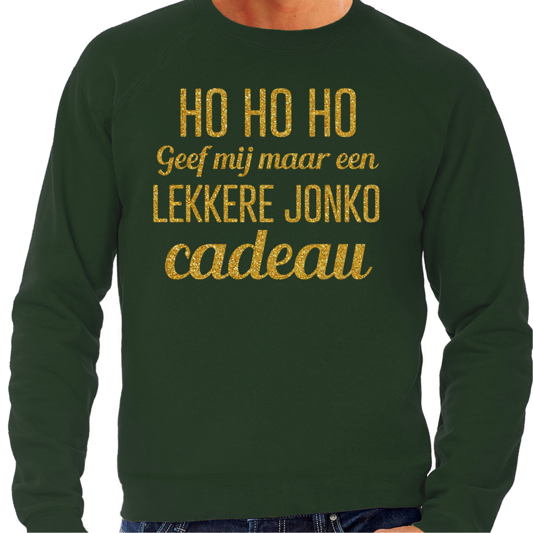 Foute kersttrui/sweater voor heren - Hohoho jonko cadeau - groen - glitter goud 2XL -