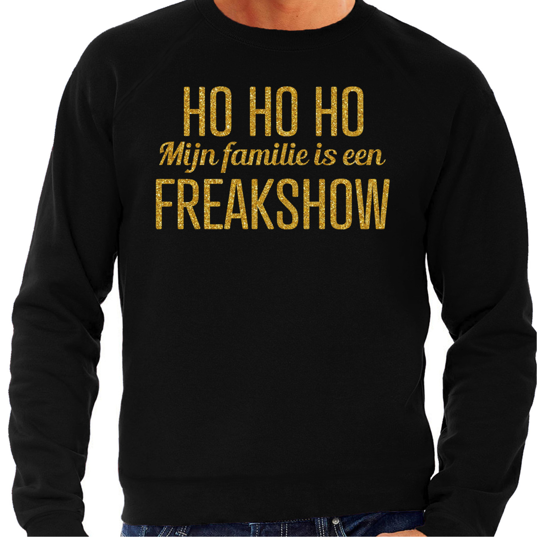 Foute kersttrui/sweater voor heren - Hohoho freak show - zwart - glitter goud L -