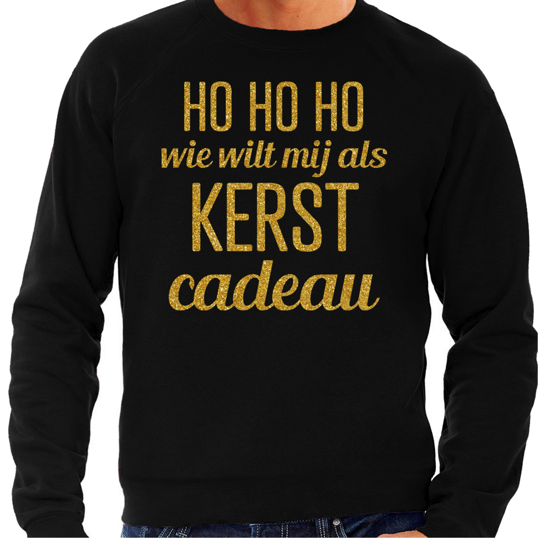 Foute kersttrui/sweater voor heren - Hohoho kerst cadeau - zwart - glitter goud 2XL -