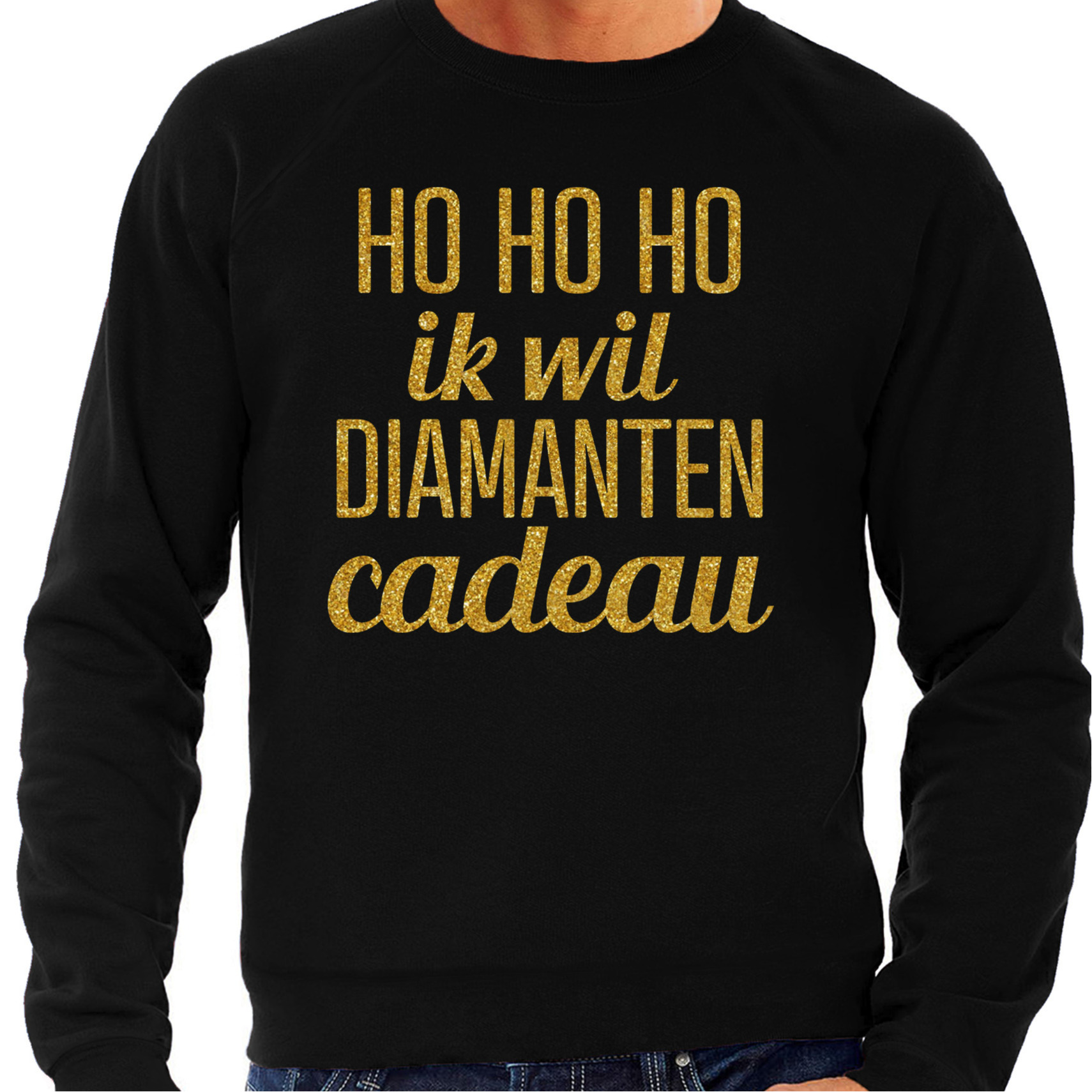 Foute kersttrui/sweater voor heren - Hohoho diamanten cadeau - zwart - glitter goud M -