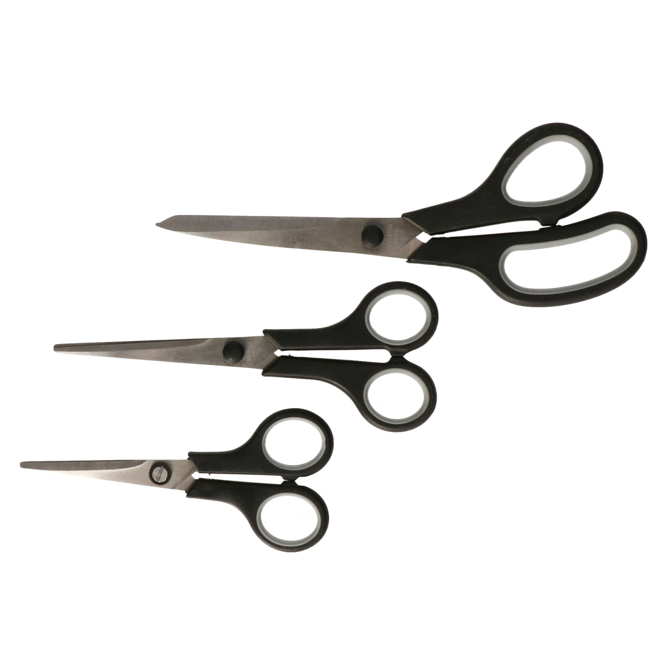 Huishoudscharen/hobby of kantoor scharen - 3x stuks - zwart - 22 cm - 17 cm - 14 cm -