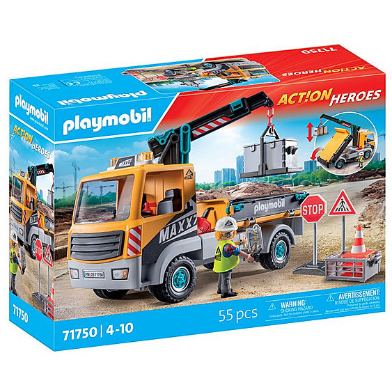 PLAYMOBIL Action Heroes - Bouw vrachtwagen met kraan constructiespeelgoed 71750