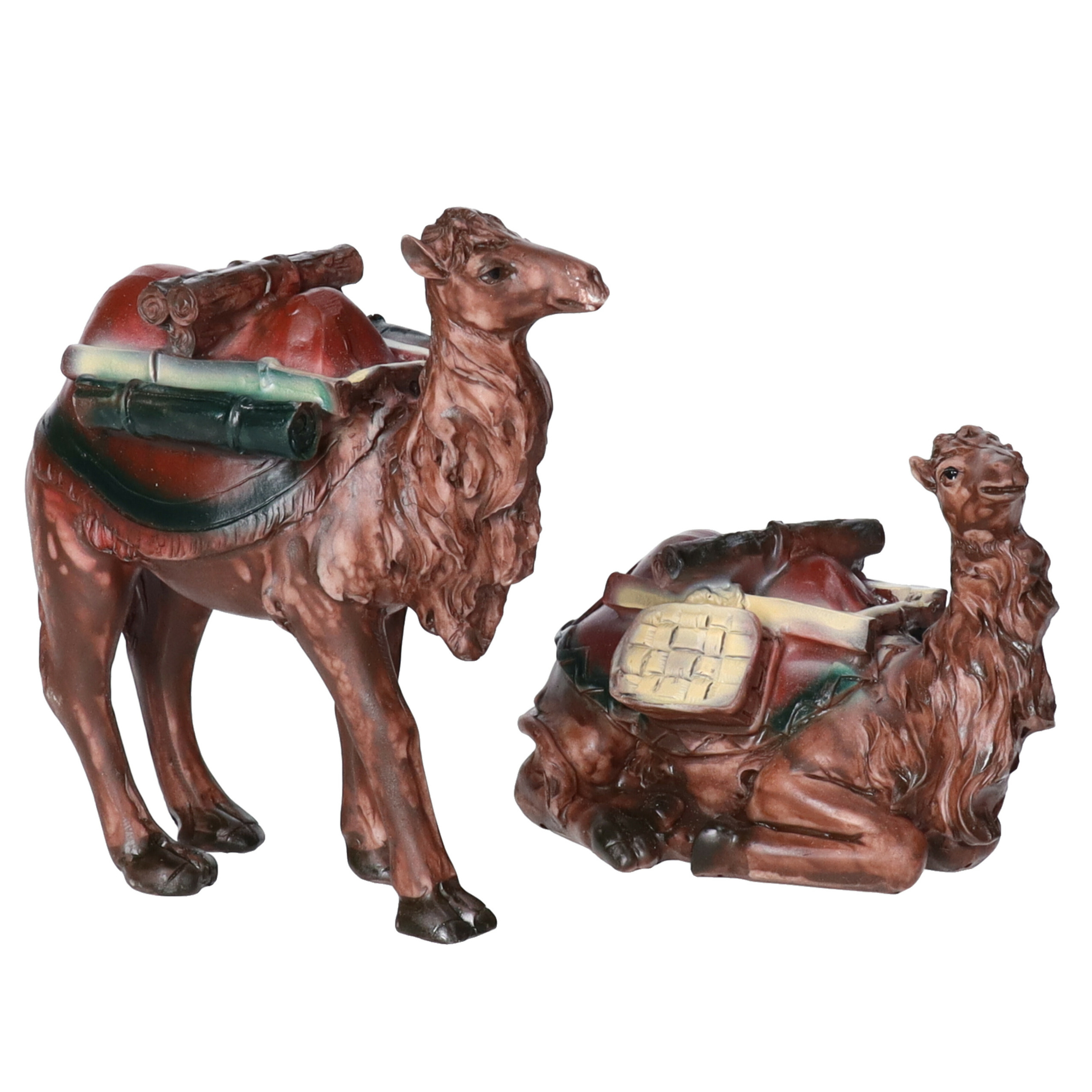 Kerststal kamelen beeldjes - 2x st - 11 x 12 x 5,5 cm - kamelenbeeldjes -