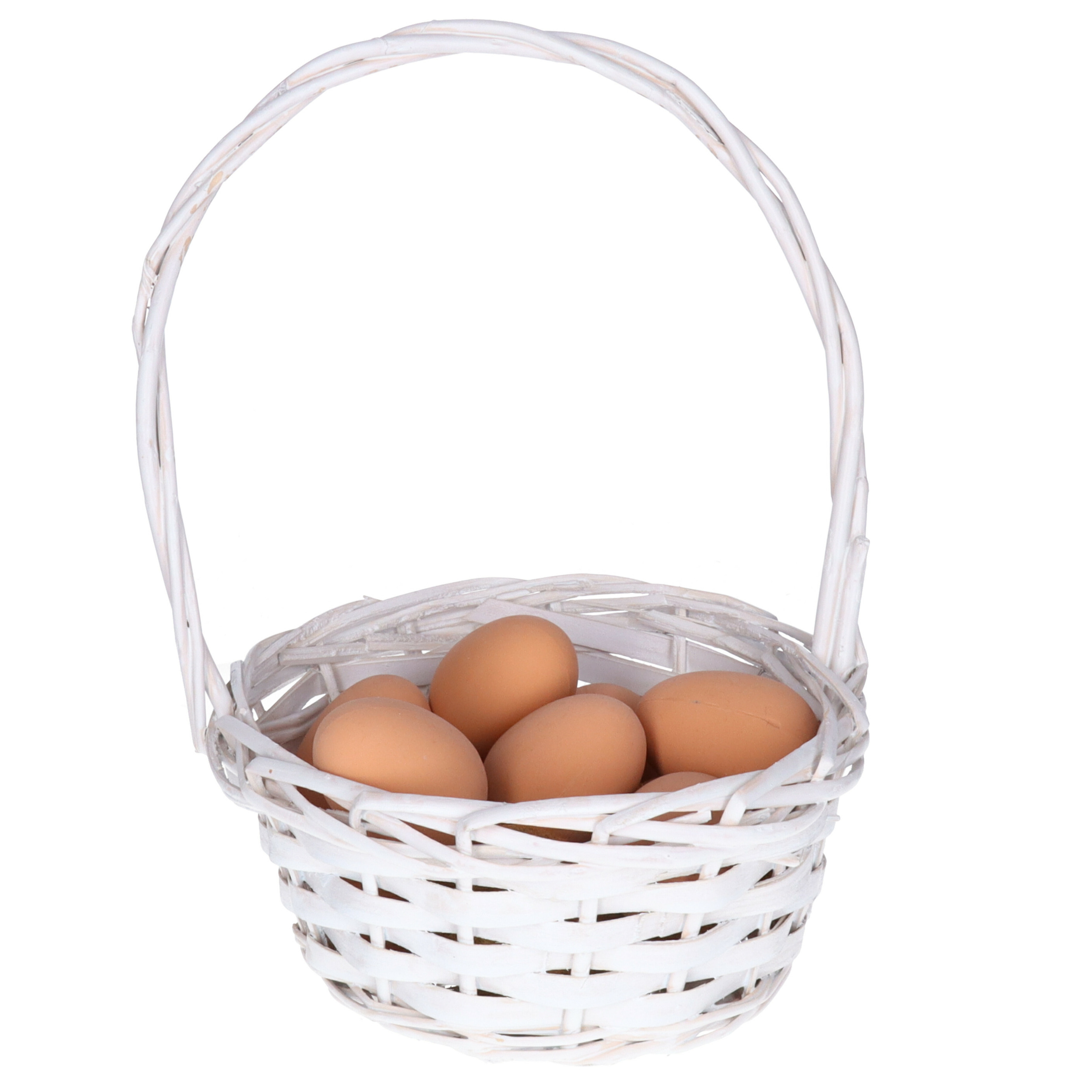 Paasmandje riet - Rieten mandje met hengsel - wit - D19 x H28 cm - paaseieren zoeken -