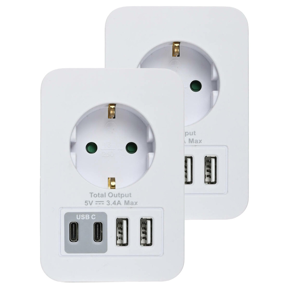 Stopcontact splitter - 2x - met 2 USB-A en 2 USB-C - oplader voor Iphone / Samsung -