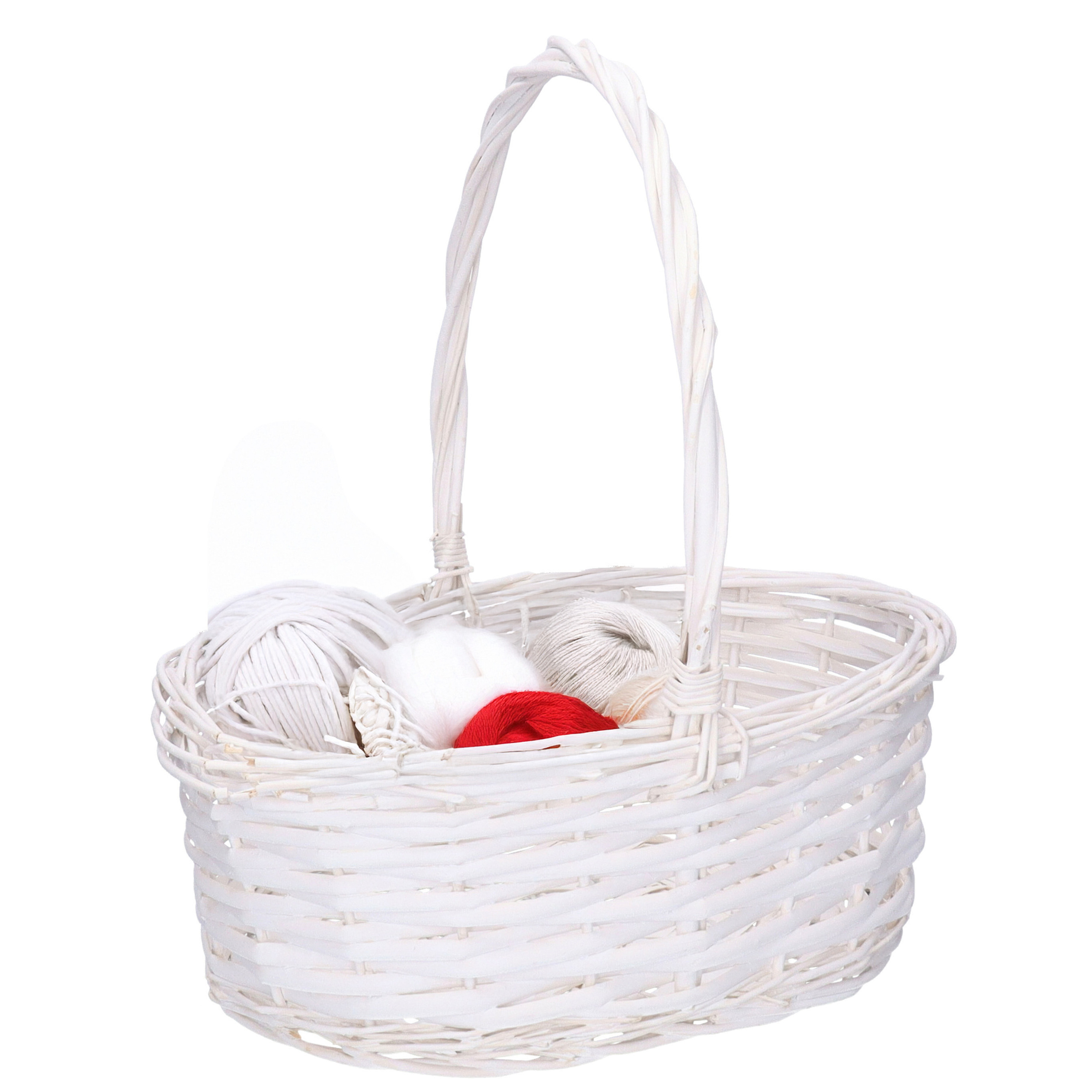 CM Bruiloft strooimandje - voor rozenblaadjes - wit - riet - 30 x 22 x 12 cm - rieten mand -