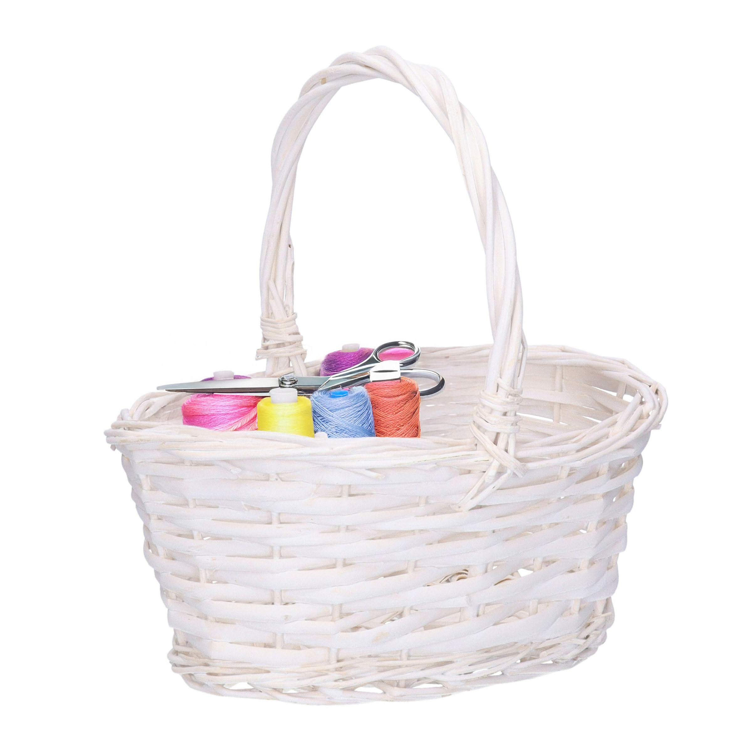 CM Bruiloft strooimandje - voor rozenblaadjes - wit - riet - 25 x 18 x 11 cm - rieten mand -