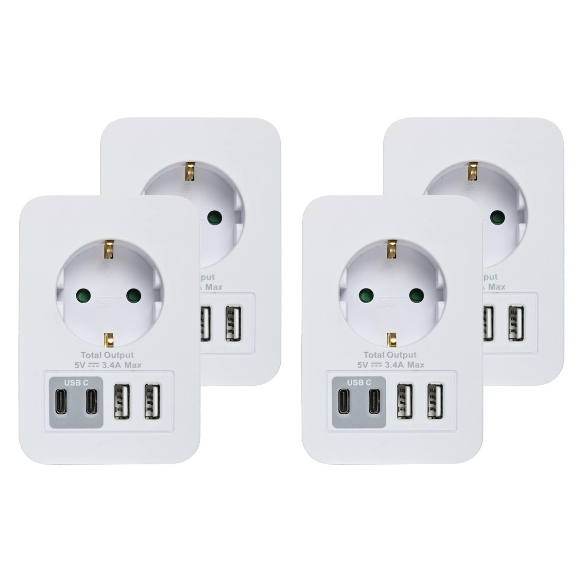 Stopcontact splitter - 4x - met 2 USB-A en 2 USB-C - oplader voor Iphone / Samsung -