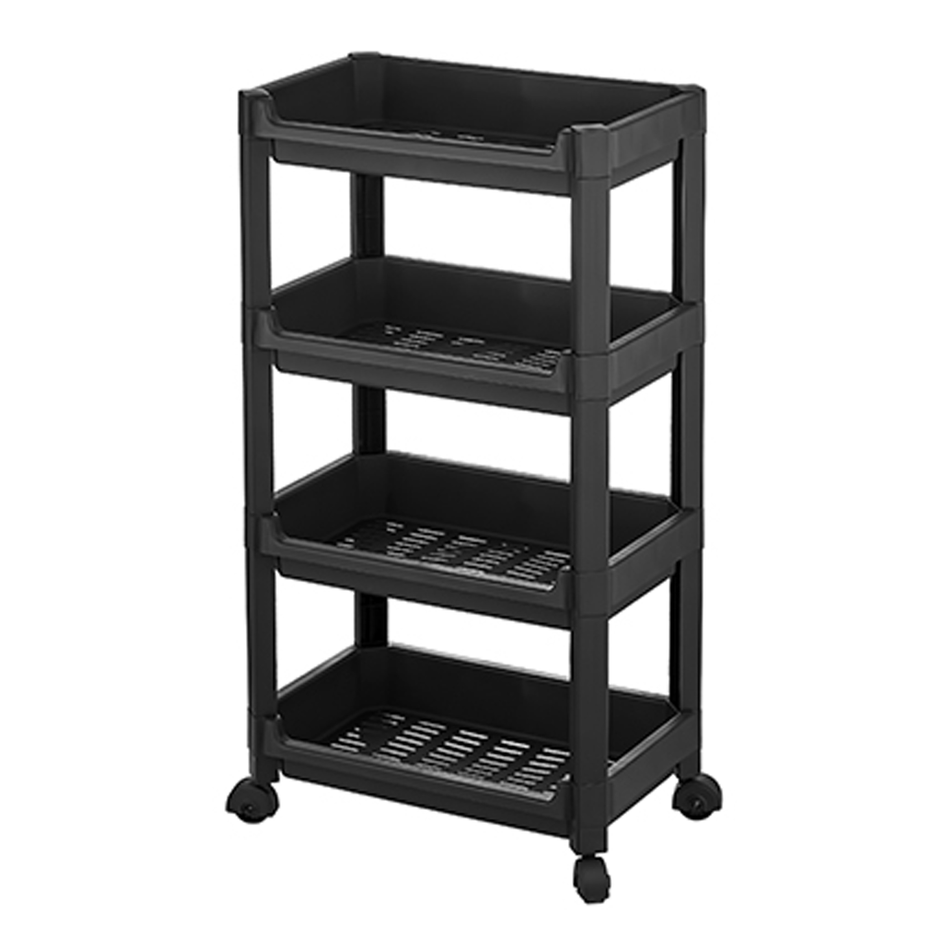 CM keukentrolley/badkamer trolley - op wieltjes - 4-laags - zwart - kunststof - 35 x 22 x 67 cm -