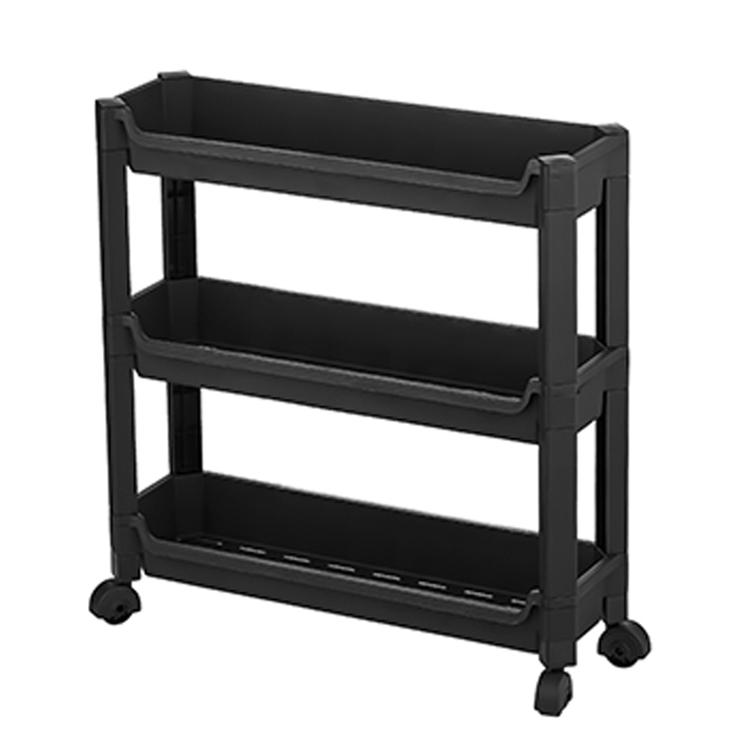 CM keukentrolley/badkamer trolley - op wieltjes - 3-laags - zwart - kunststof - 46 x 14 x 48 cm -