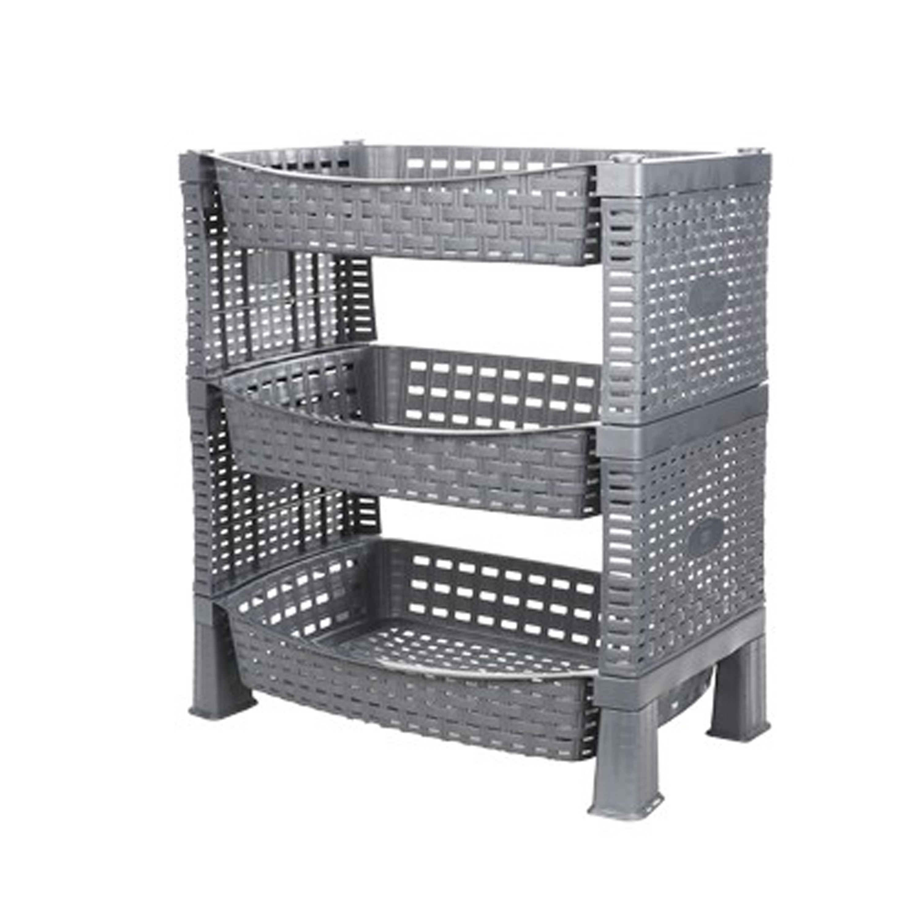 CM keuken opbergrek - 3-laags - grijs - met gaatjes - kunststof - 47 x 41 x 30 cm -