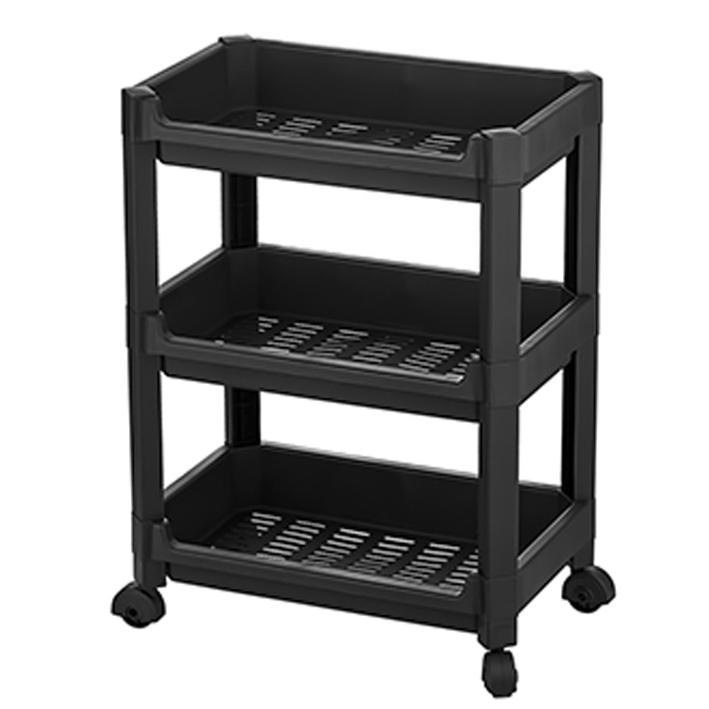CM keukentrolley/badkamer trolley - op wieltjes - 3-laags - zwart - kunststof - 35 x 22 x 48 cm -