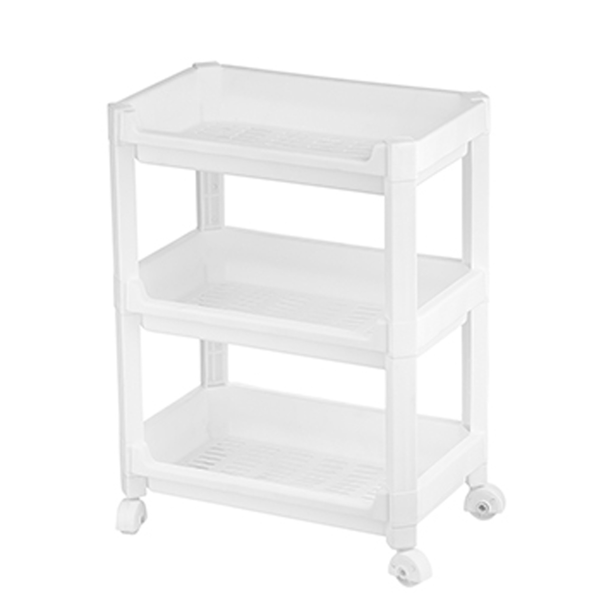 CM keukentrolley/badkamer trolley - op wieltjes - 3-laags - wit - kunststof - 35 x 22 x 48 cm -