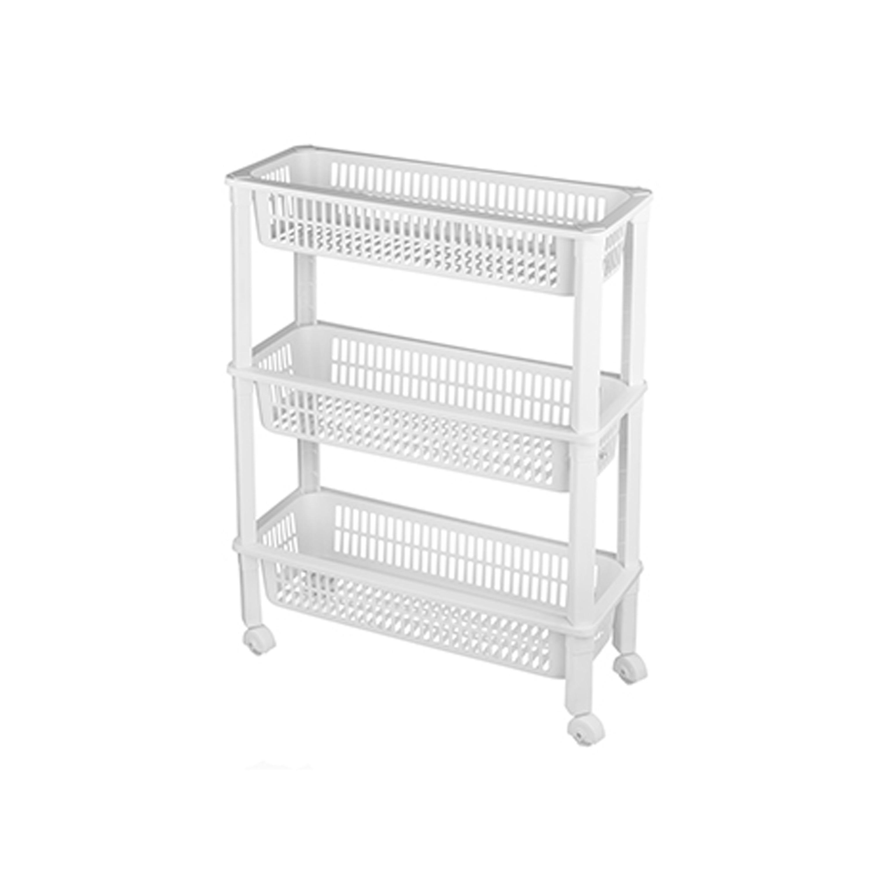 CM keukentrolley/badkamer trolley - op wieltjes - 3-laags - wit - kunststof - 51 x 20 x 68 cm -