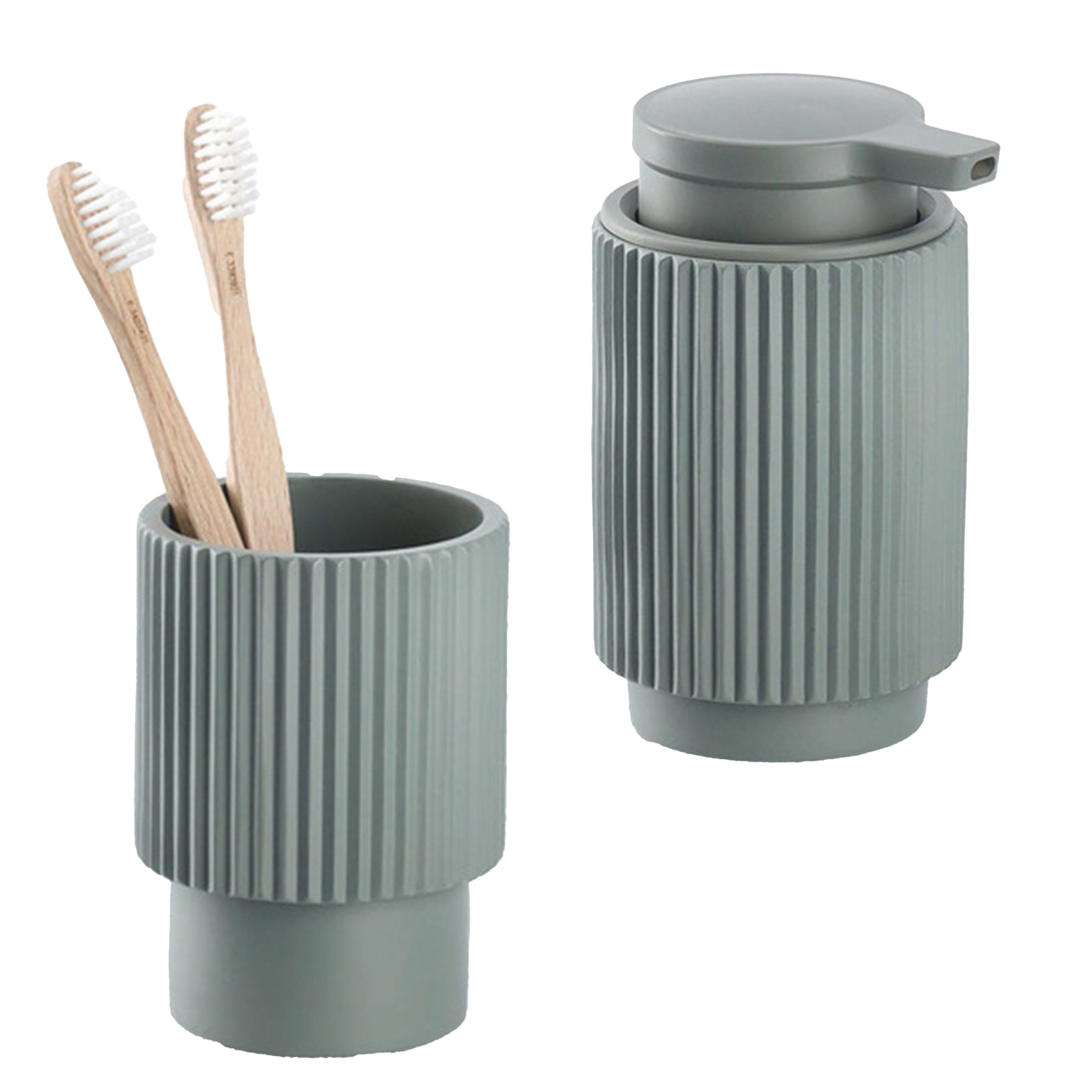 Badkamer/toilet set Stripes - 2x stuks - kunststeen - groen - streep design -