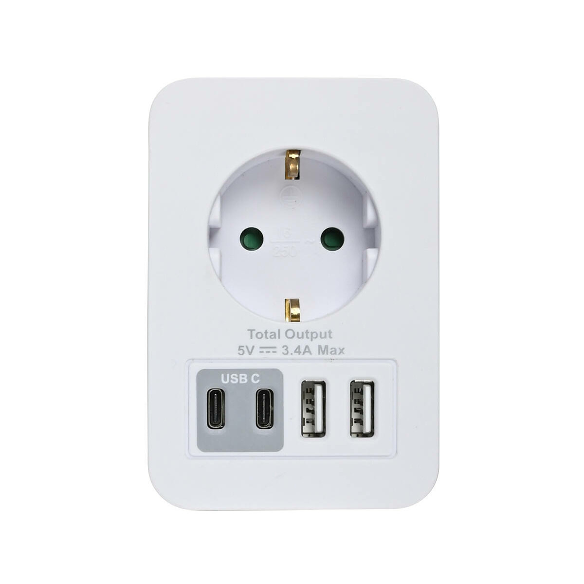 Stopcontact splitter - met 2 USB-A en 2 USB-C - oplader voor Iphone / Samsung -