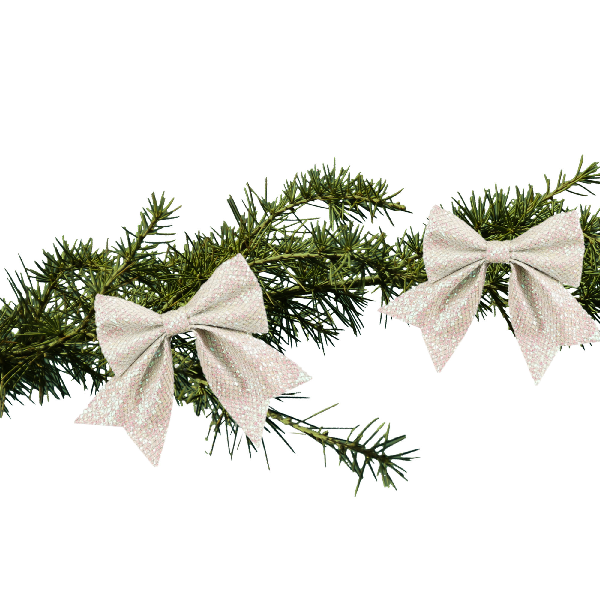 Kerst ornamenten strikken - 2x st - wit - 12 x 13 cm - velvet - polyester - kerstboomstrikjes -