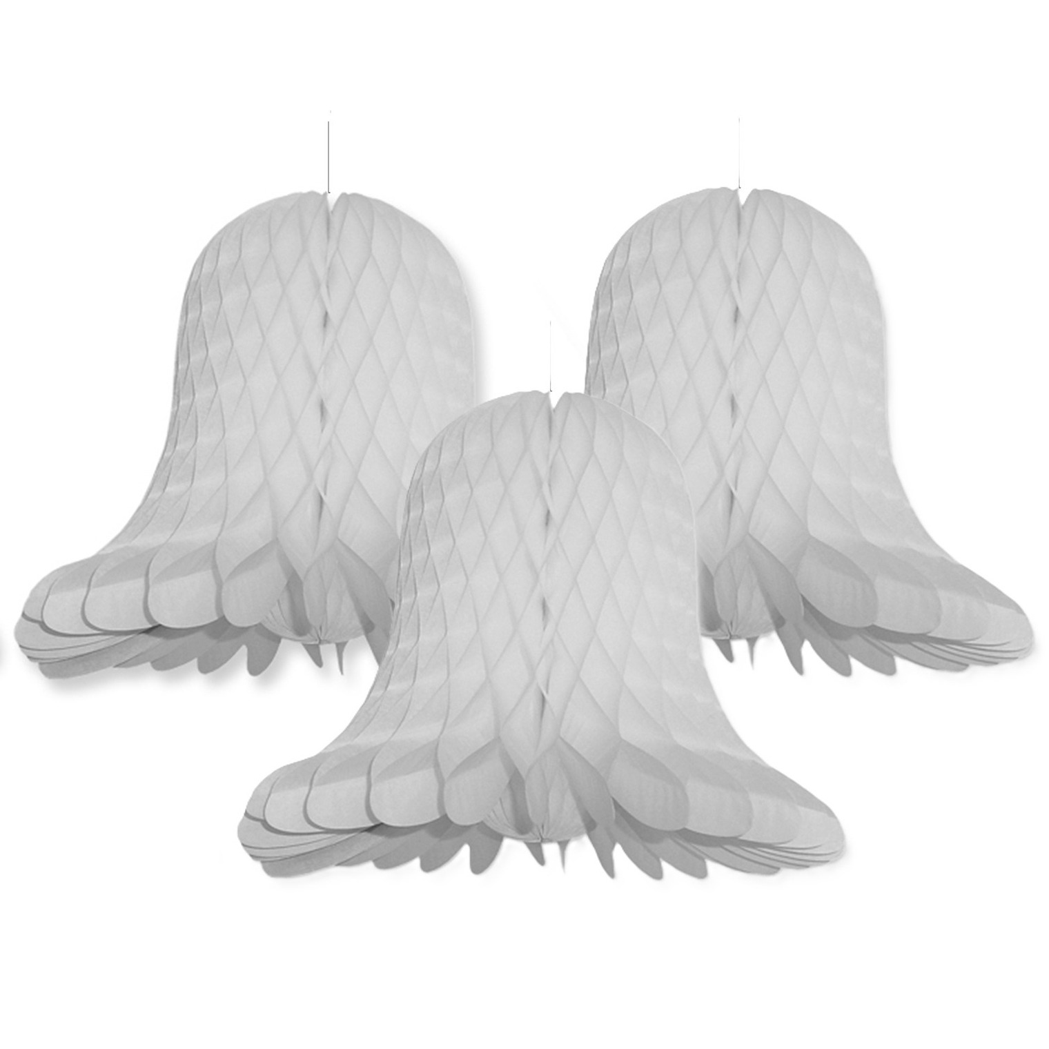 Kerstklokken lampionnen - 3x - lichtgrijs - 30 x 30 cm - Kerstversiering - Papier -