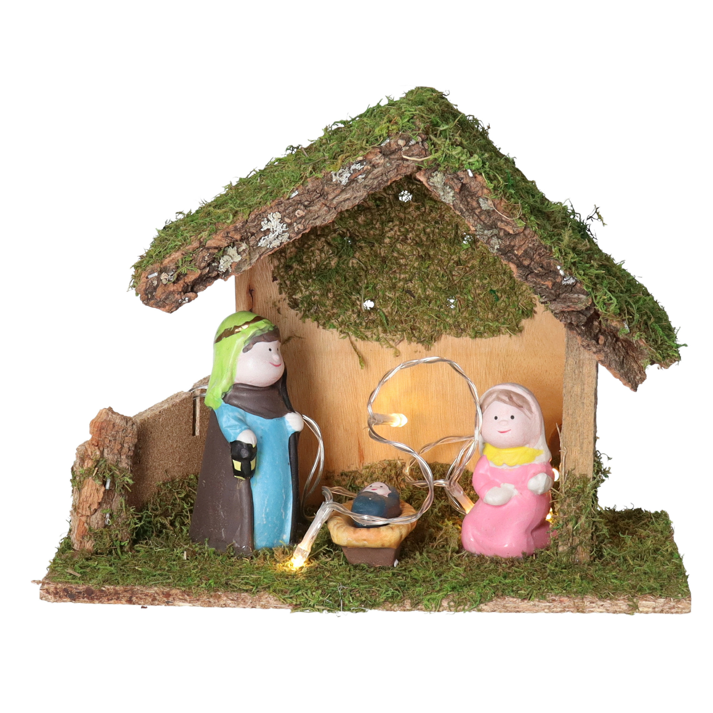 Kerststal voor kinderen - met beeldjes - 23 x 10 x 8 cm - kinder/kinderkamer kerststalletje -
