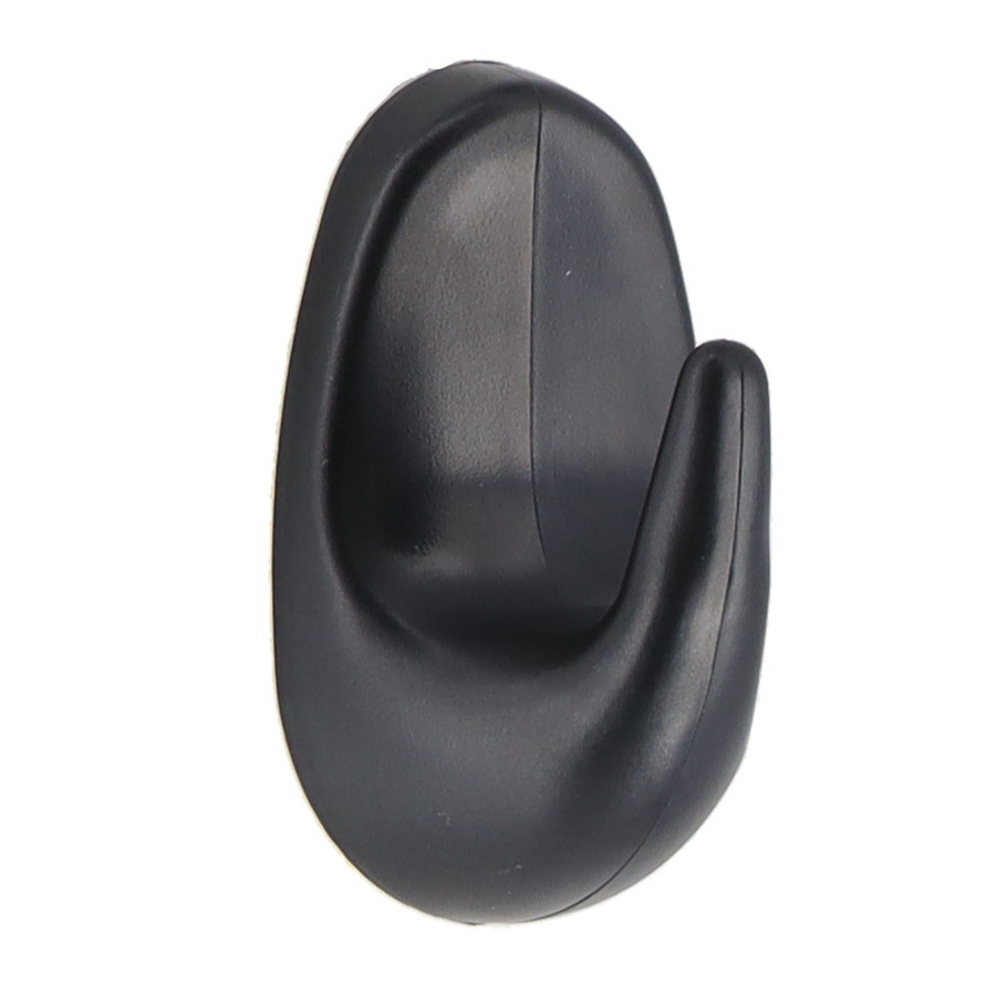 Plakhaakje - 4 x 3 x 7 cm - Zelfklevende ophang haakjes - 1x stuks - kunststof - zwart - keuken/badk -