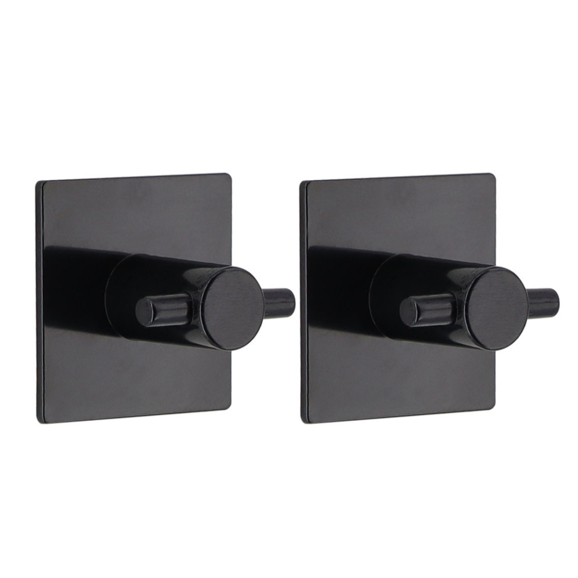 Plakhaakjes vierkant - 2x stuks - 4,5 cm - Zelfklevende ophang haakjes - kunststof - zwart -