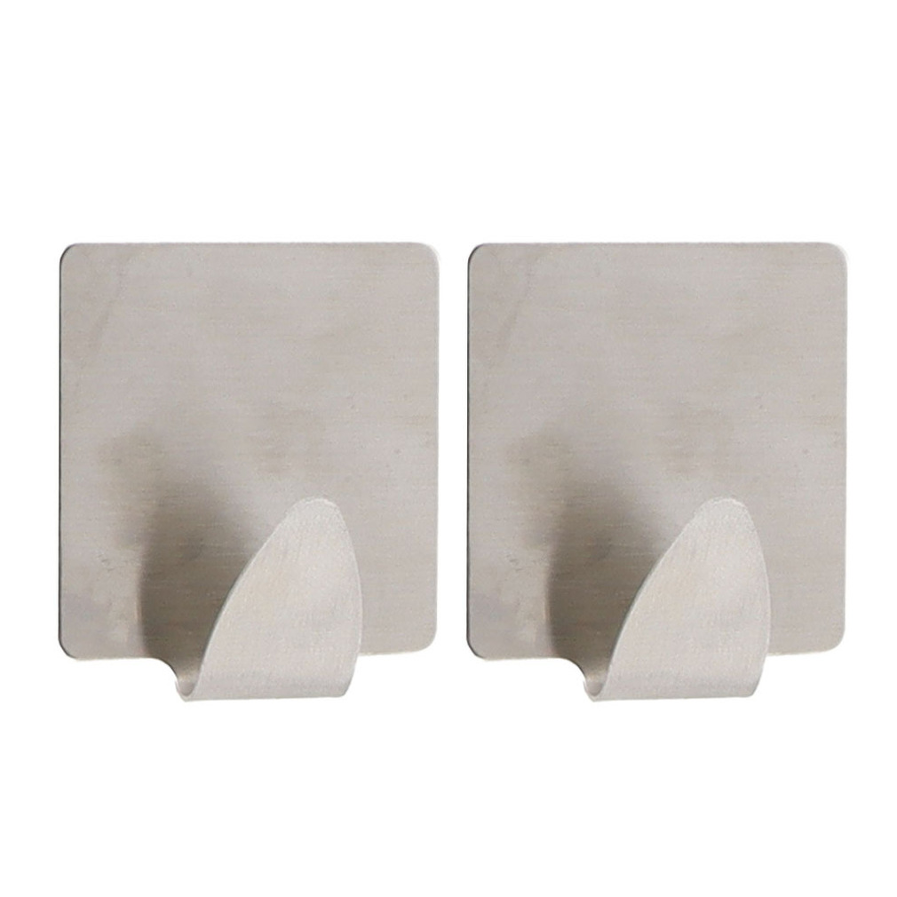 Plakhaakjes vierkant - 2x stuks - 3,5 cm - Zelfklevende ophang haakjes - RVS - zilver -