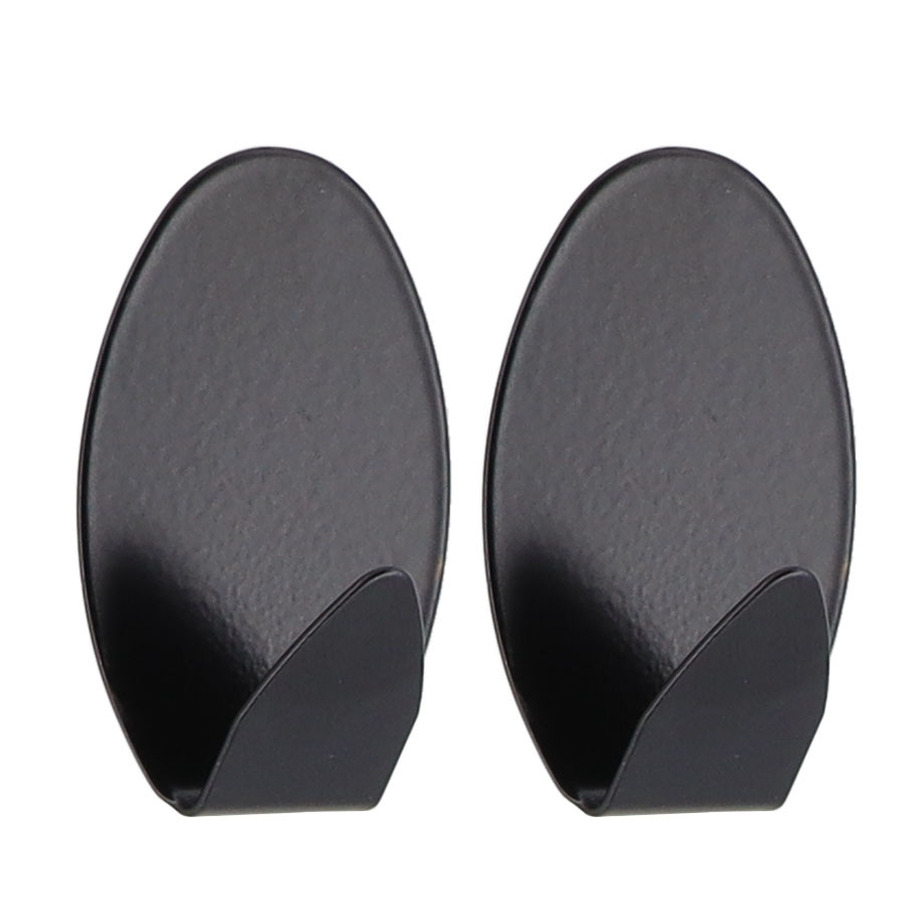 Plakhaakjes ovaal - 2x stuks - 3 x 2,5 x 5 cm - Zelfklevende ophang haakjes - RVS - zwart -
