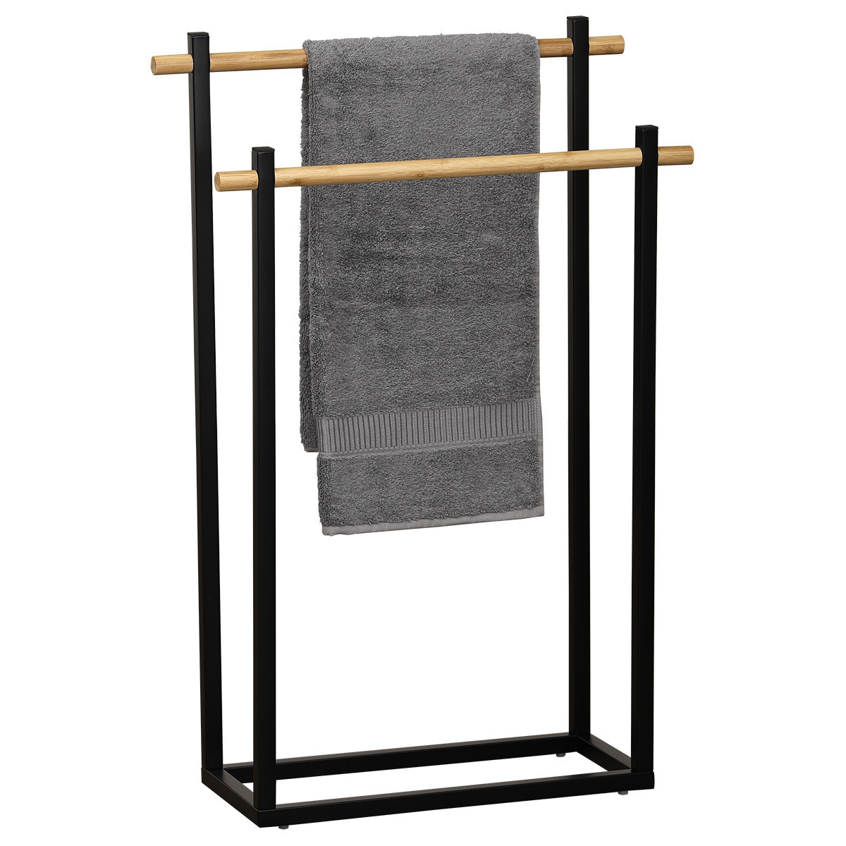 Handdoeken ophangrek/houder - badkamer - bamboe/metaal - 53 x 20 x 82 cm - zwart -