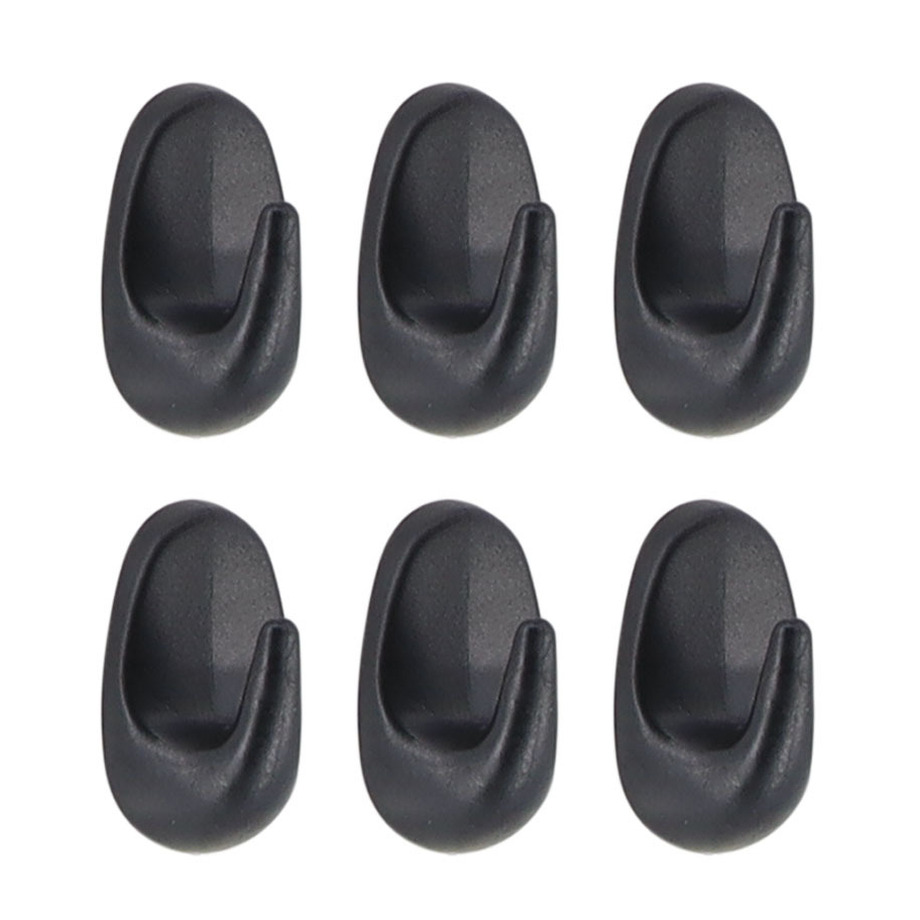 Plakhaakjes 6x stuks - 2 x 2 x 2.5 cm - Zelfklevende ophang haakjes - kunststof - zwart - keuken -
