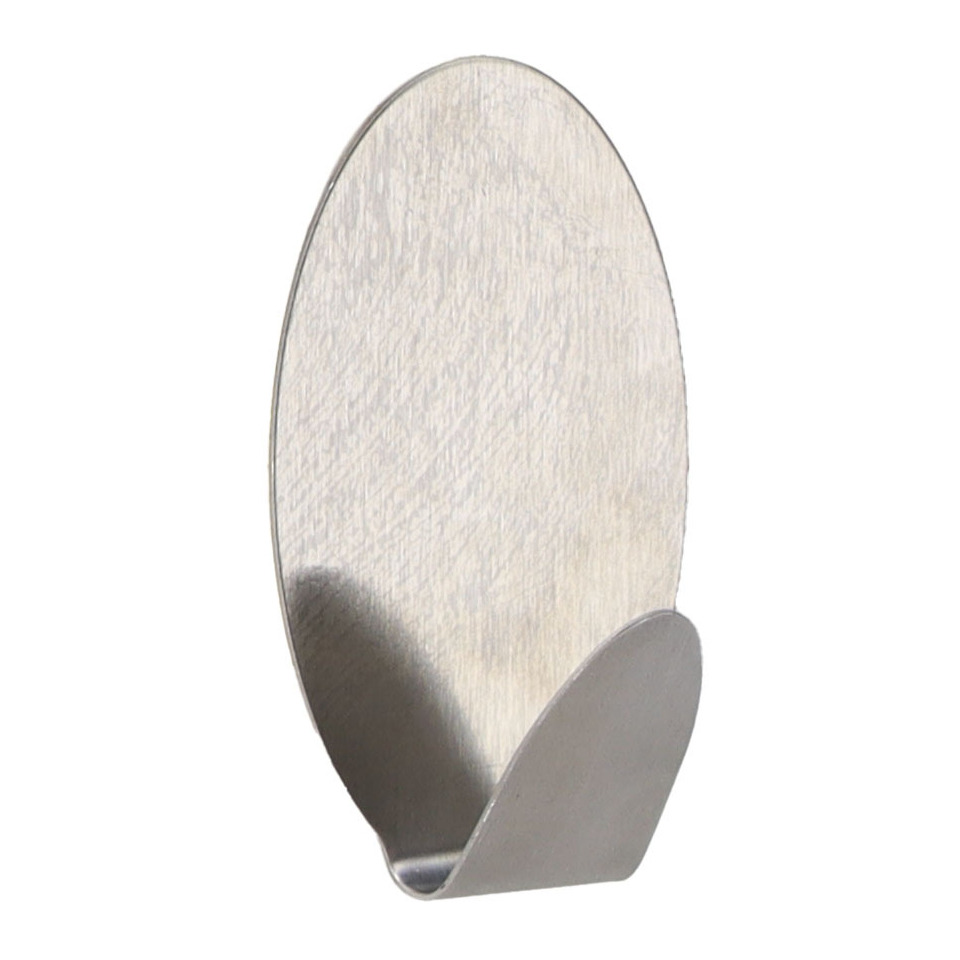 Plakhaakje ovaal - 4 x 3,5 x 7 cm - Zelfklevende ophang haakjes - 1x stuks - RVS - zilver -