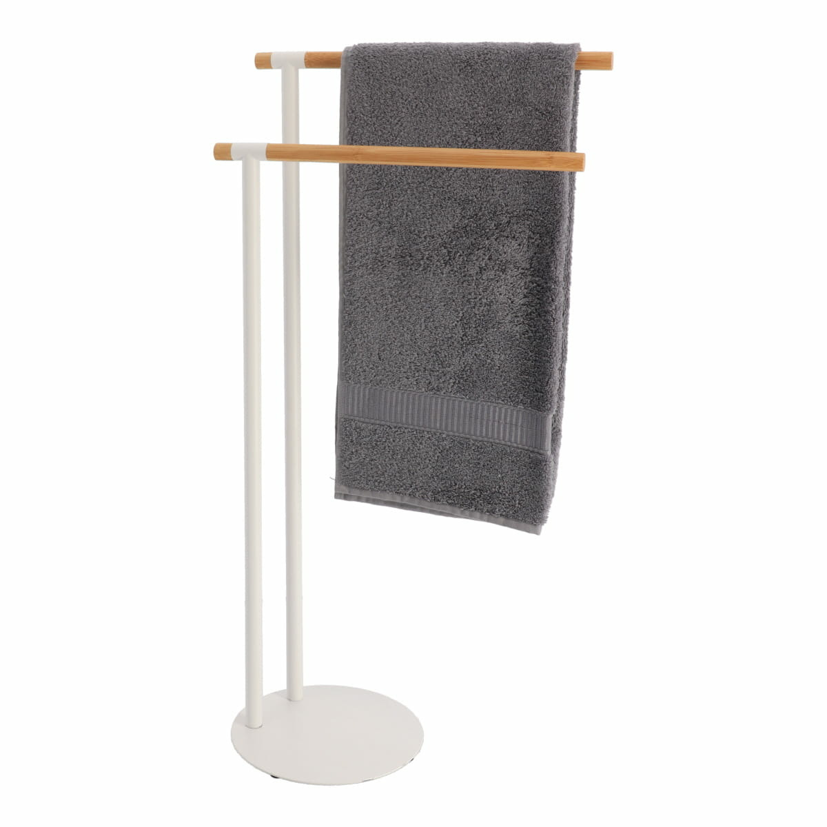 Handdoeken ophangrek/houder - badkamer - bamboe/metaal - 40 x 22 x 78 cm - wit -