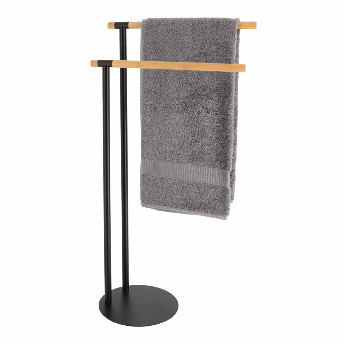 Handdoeken ophangrek/houder - badkamer - bamboe/metaal - 40 x 22 x 78 cm - zwart -