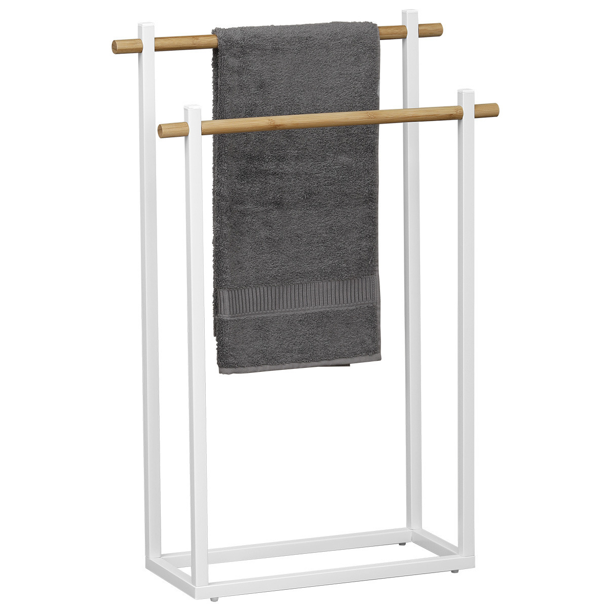Handdoeken ophangrek/houder - badkamer - bamboe/metaal - 53 x 20 x 82 cm - wit -