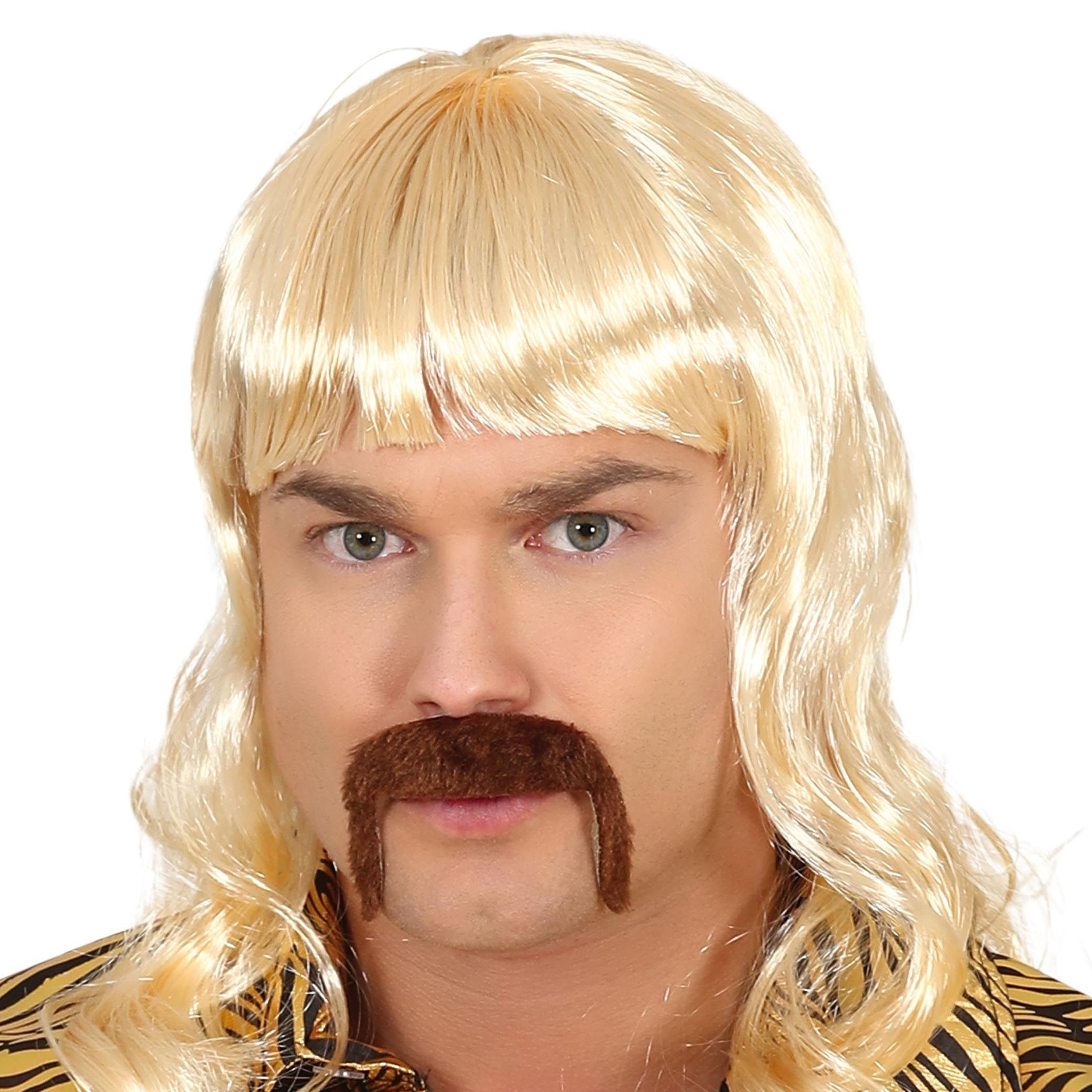 Carnaval verkleed pruik met snor - blond - Maaskantje - Jaren 80 - matje - foute party -