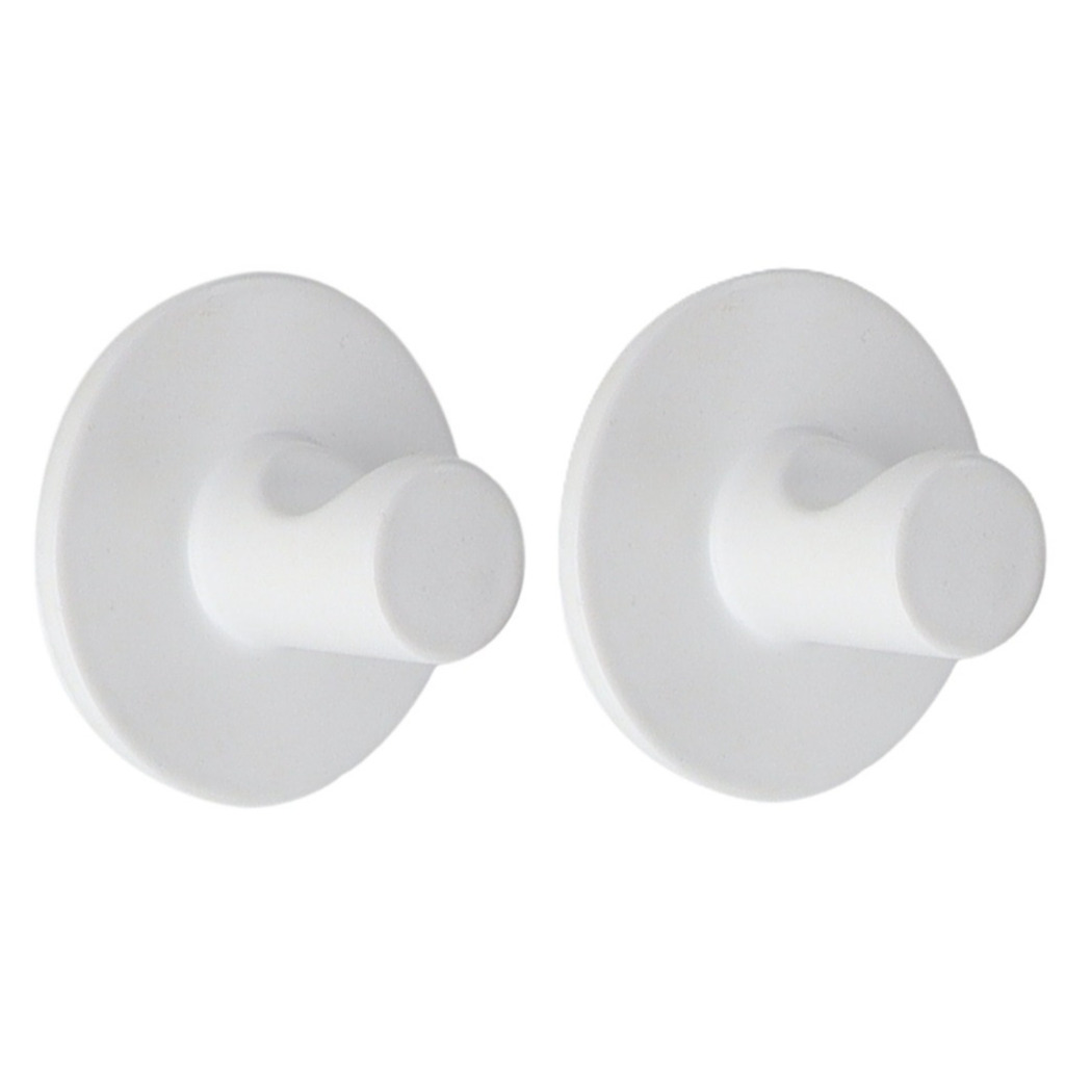 Plakhaakje rond - 2x stuks - wit - Diameter 4 cm - Zelfklevende ophang haakjes - zink -