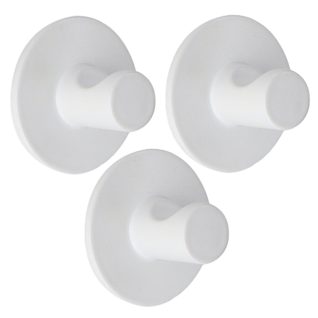 Plakhaakje rond - 3x stuks - wit - Diameter 4 cm - Zelfklevende ophang haakjes - zink -