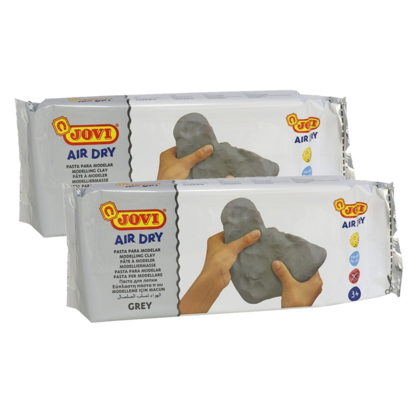 Zelfhardende klei - 2x - 1 kilo - grijs - speelgoed knutsel/hobby boetseerklei -