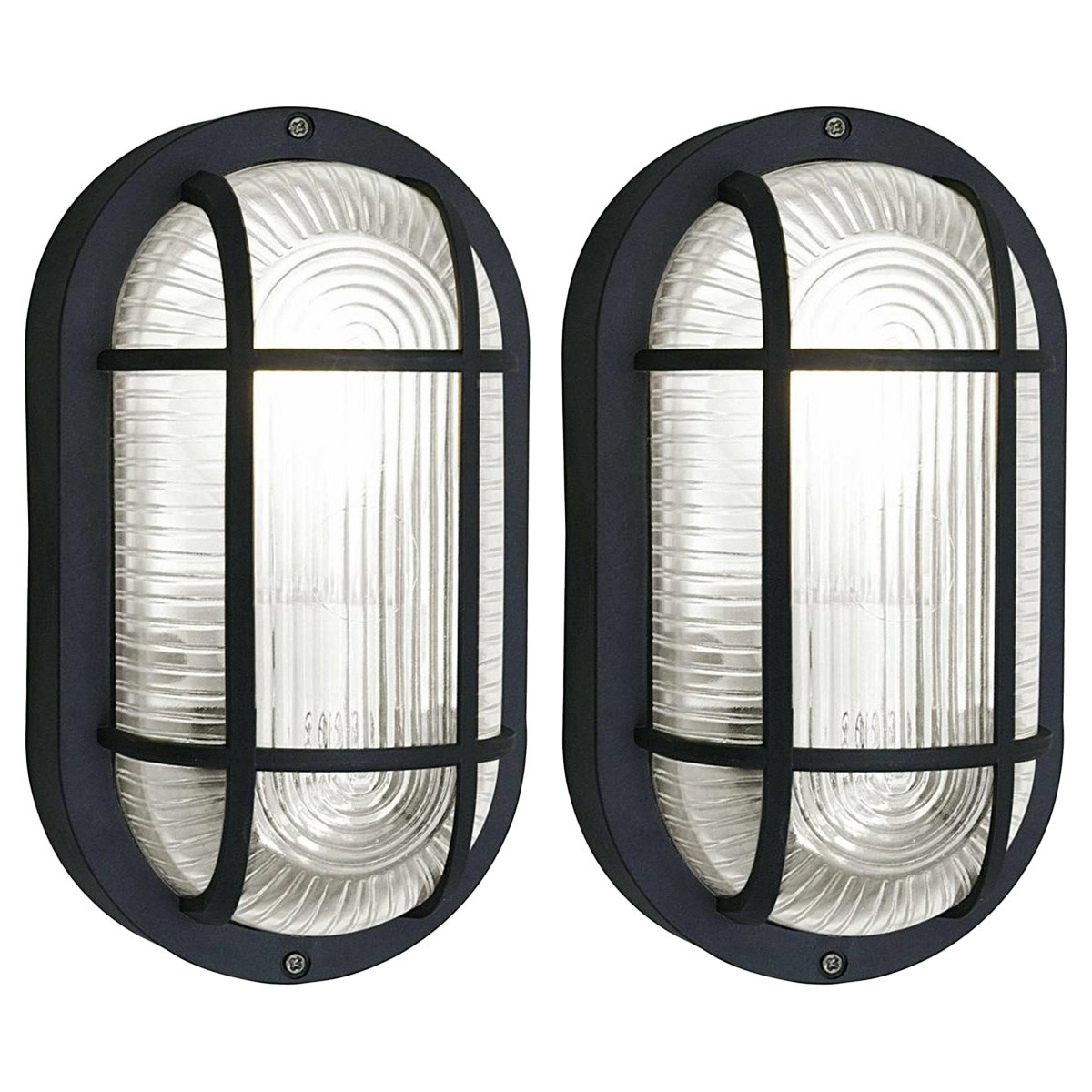Buitenlamp - 2x - ovaal - bulleye lamp - zwart - E27 - waterdicht IP54 -
