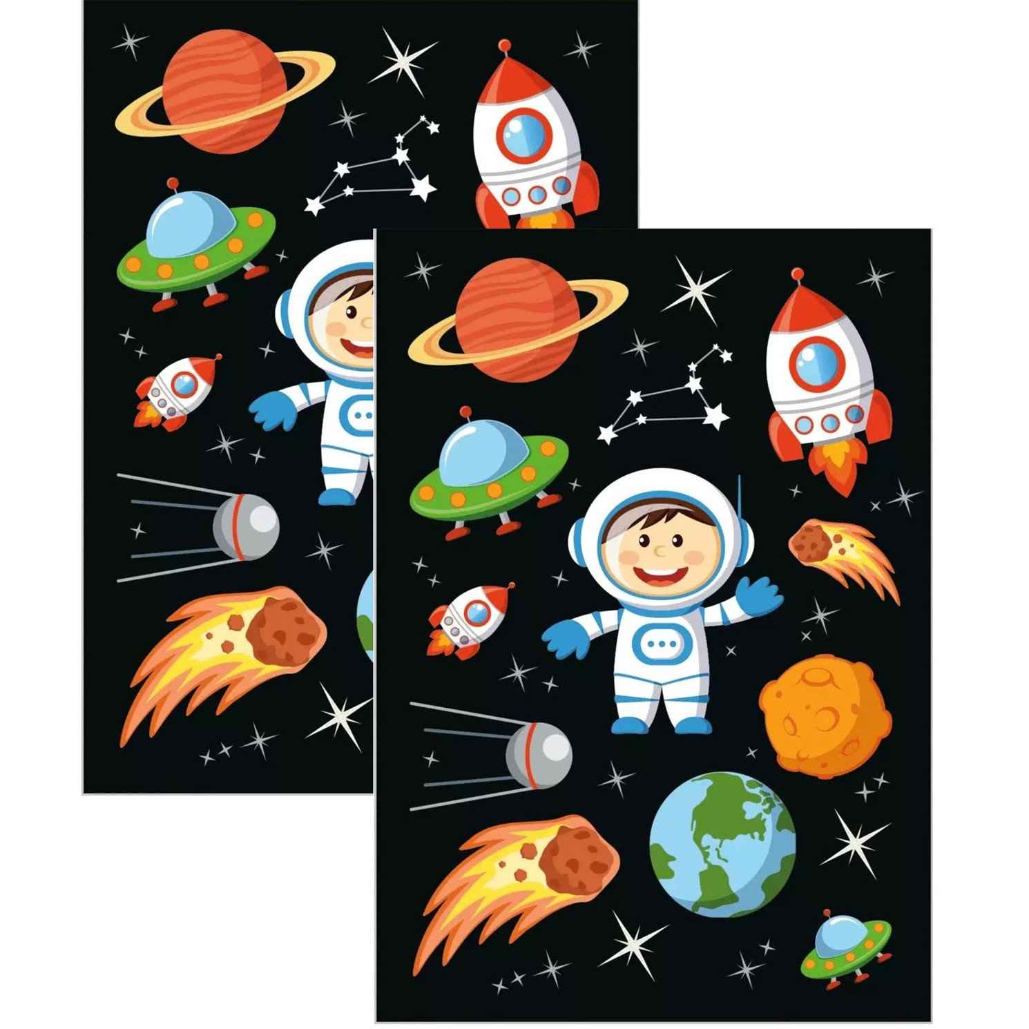 Kinder agenda of hobby stickers - 60x stuks - astronauten/space thema - Stickervellen van de ruimte -