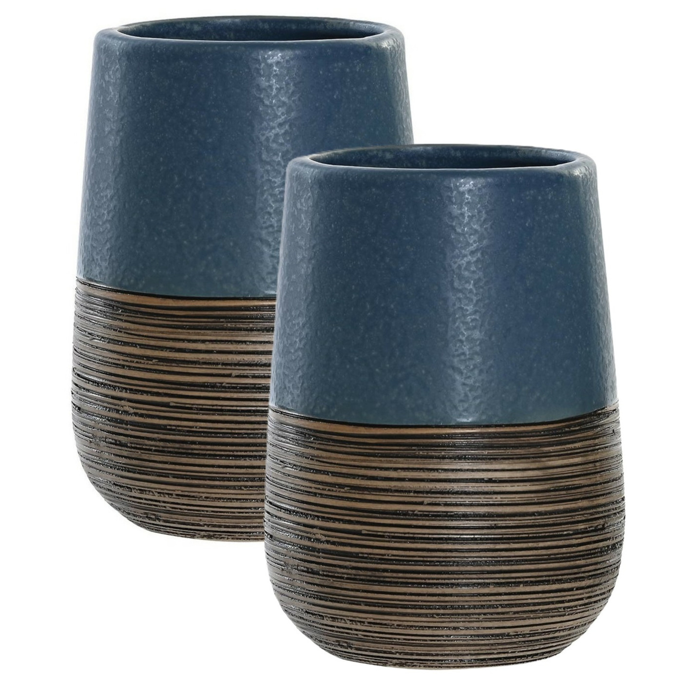 Badkamer tandenborstelhouder / drinkbeker - 2x - polystone - marineblauw - 7 x 11 cm -