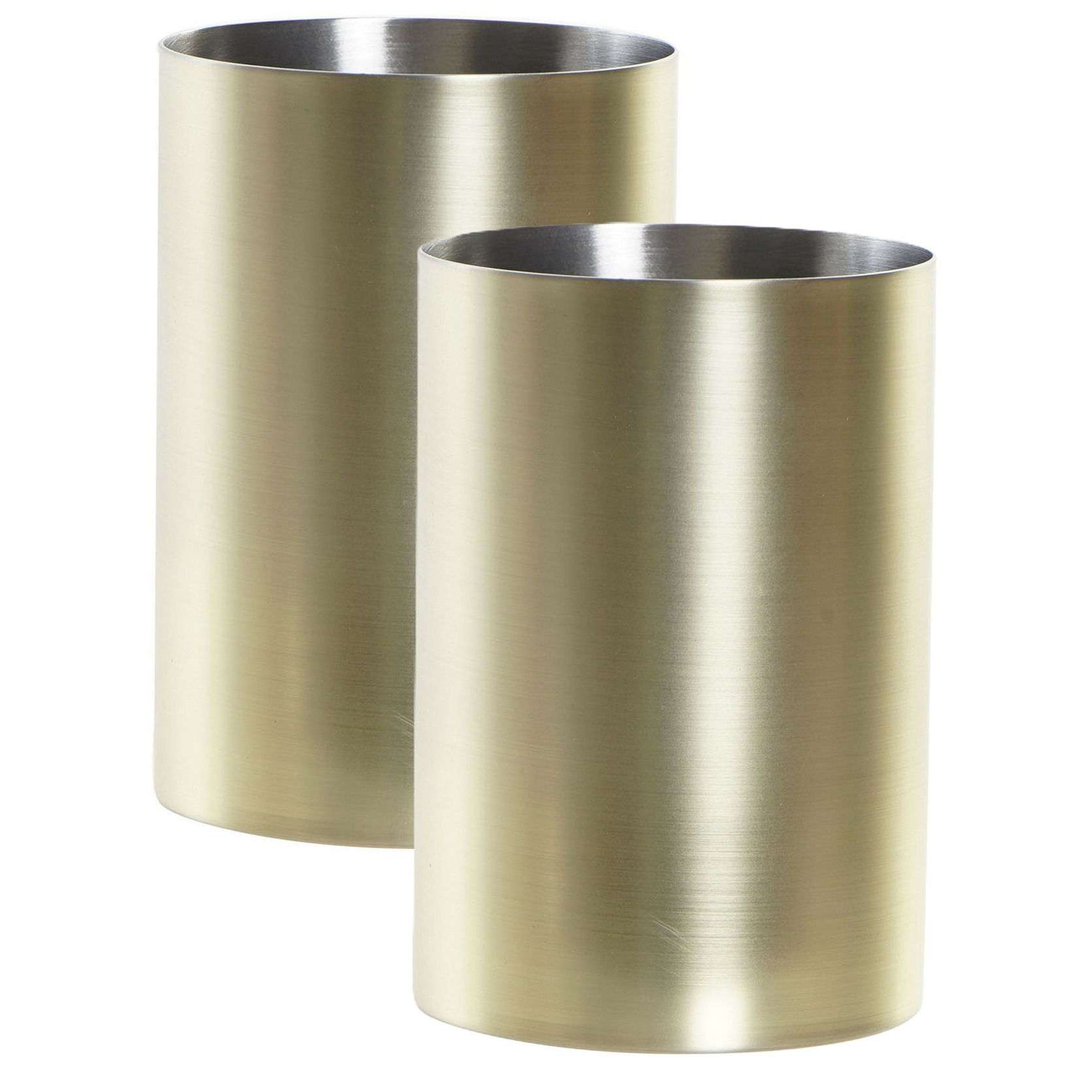 Badkamer tandenborstelhouder / drinkbeker - 2x - metaal - goud - 6 x 10 cm -