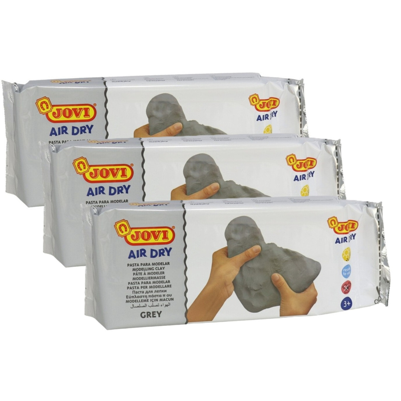 Zelfhardende klei - 3x - 1 kilo - grijs - speelgoed knutsel/hobby boetseerklei -