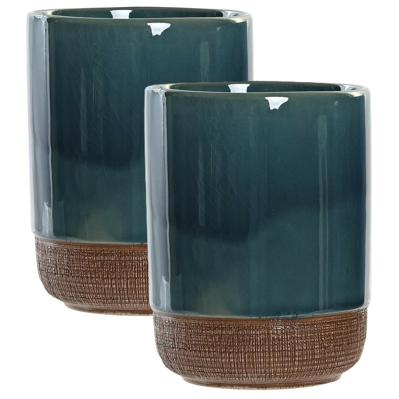 Badkamer tandenborstelhouder / drinkbeker - 2x - polystone - emerald groen - 8 x 10 cm -