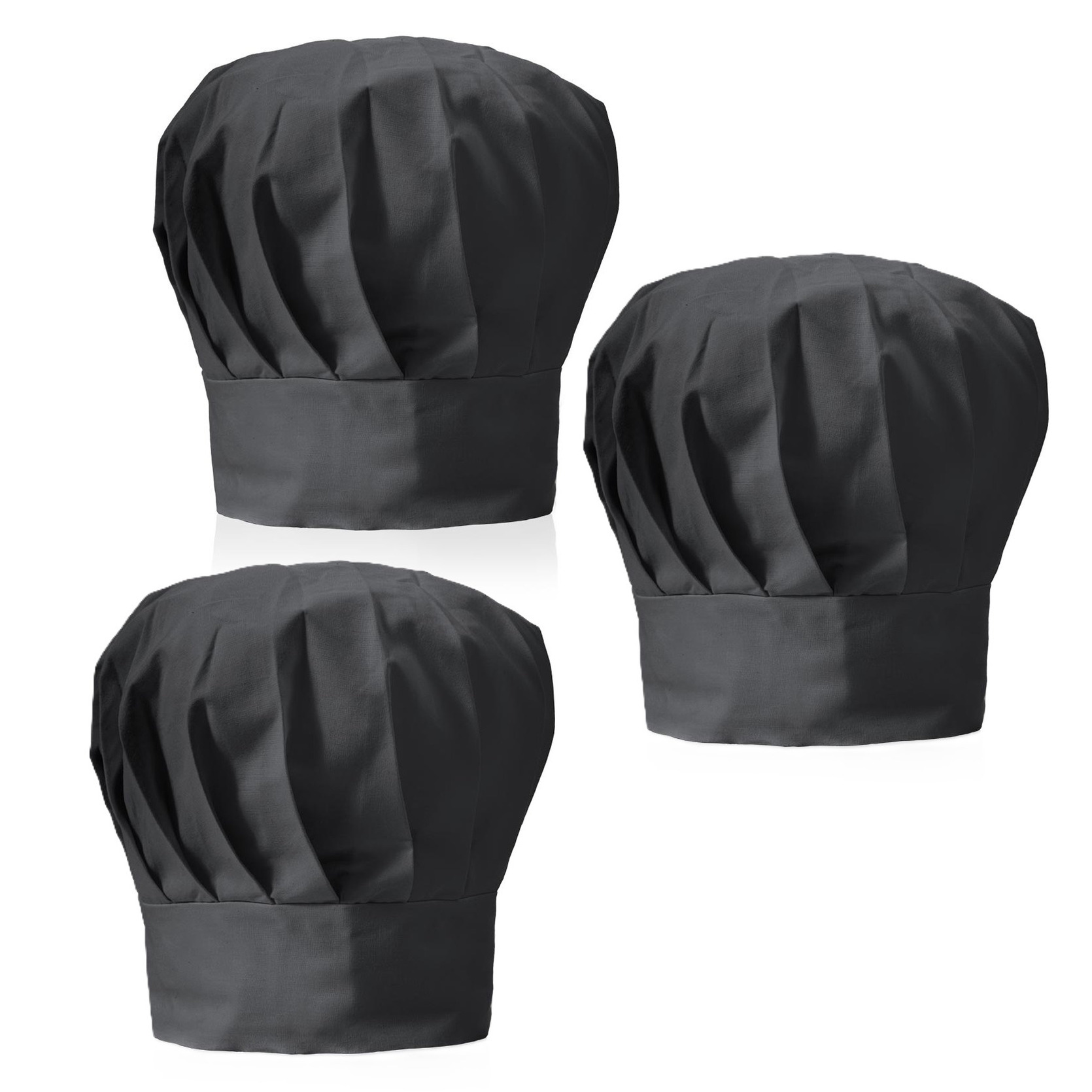 Luxe koksmuts - 3x - zwart - voor volwassenen - maat 57-59 - katoen/polyester - koksmutsen One size -